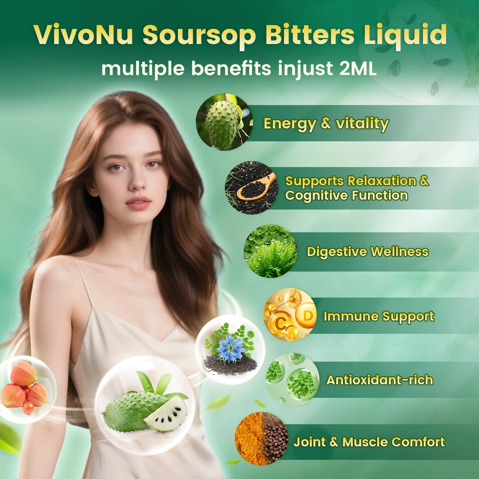 Gouttes versées sur cuillère, VivoNu Soursop, concentration élevée.