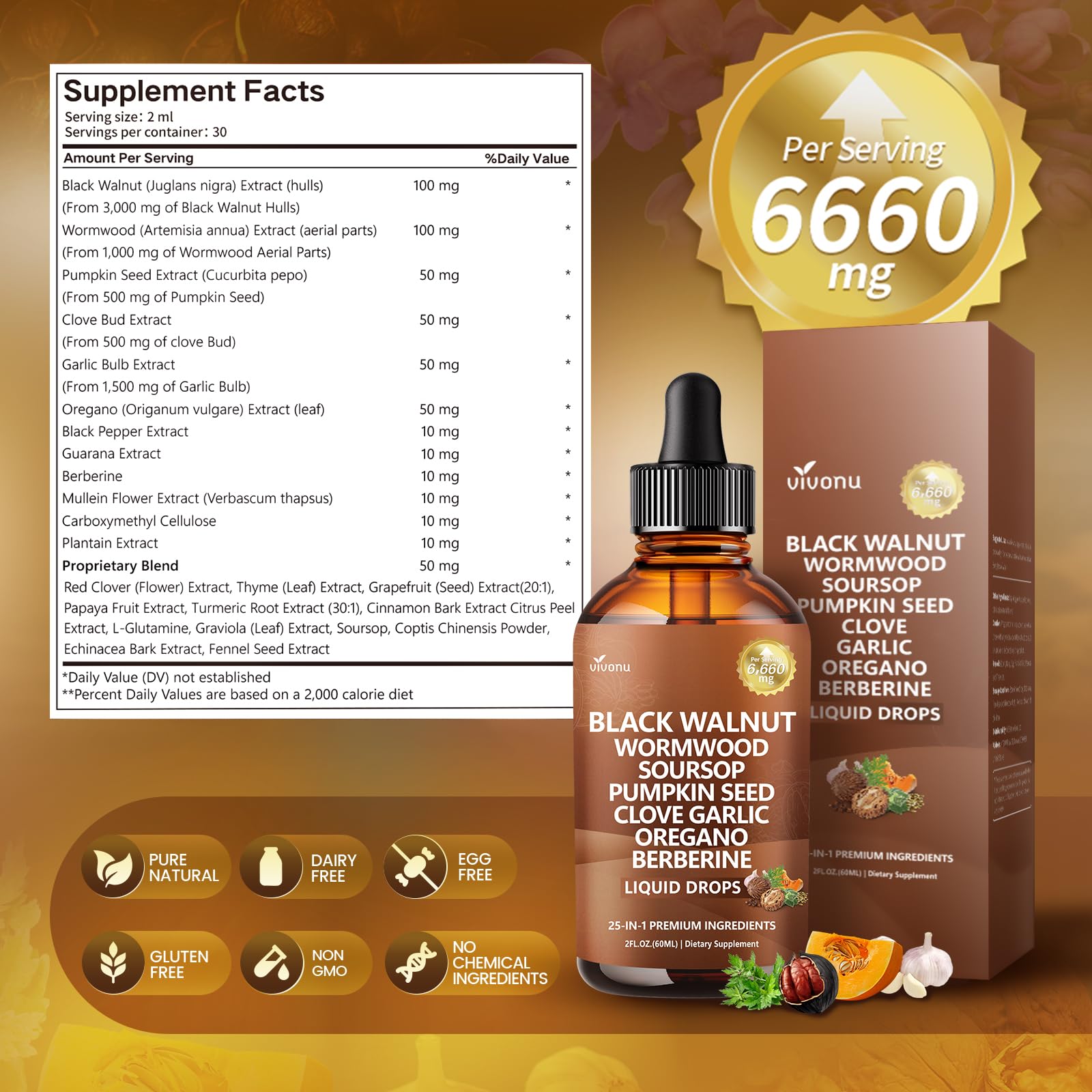 Flacon sombre VivoNu et bouchon pratique, conservation et dosage précis.