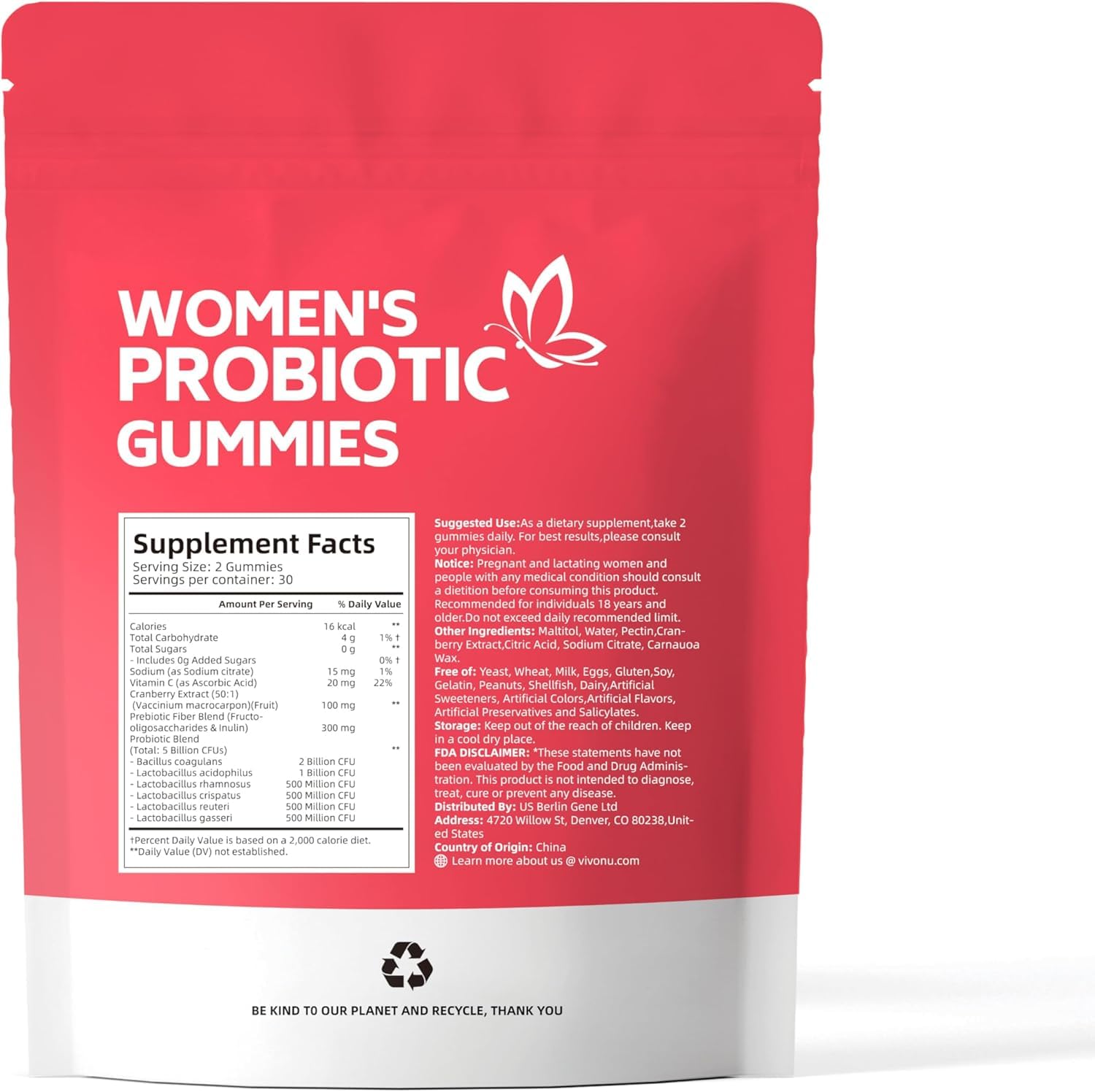 VivoNu Probiotiques pour Femmes, soutien possible du microbiote intime et général.