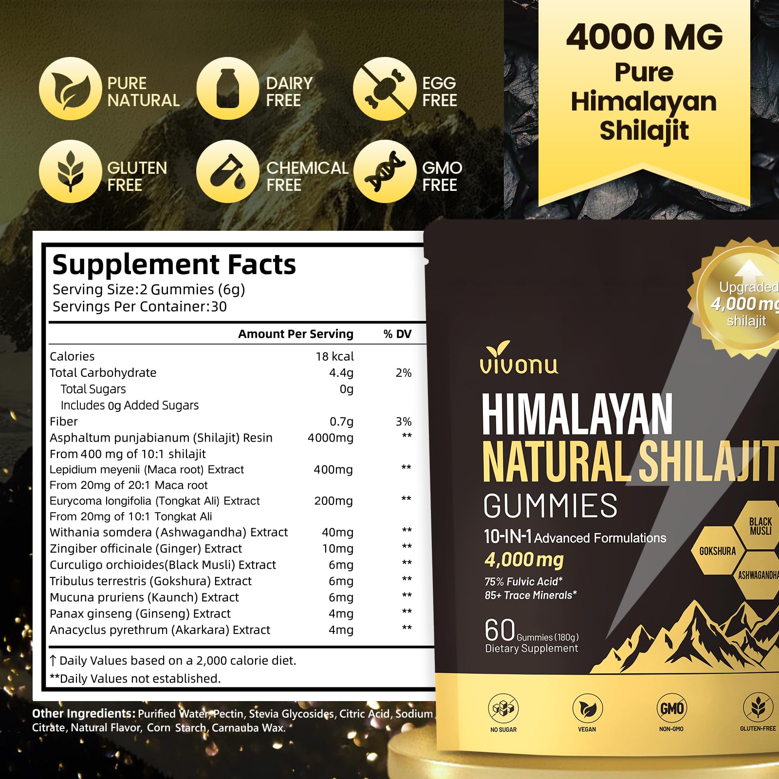 Saveur améliorée des gommes VivoNu Shilajit, dégustation agréable.