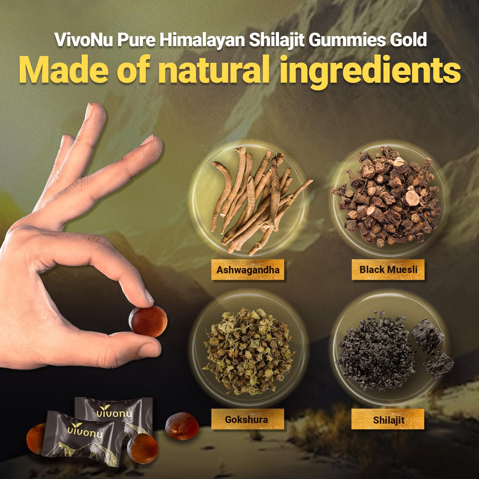 Gommes Shilajit VivoNu usage quotidien facile et agréable.