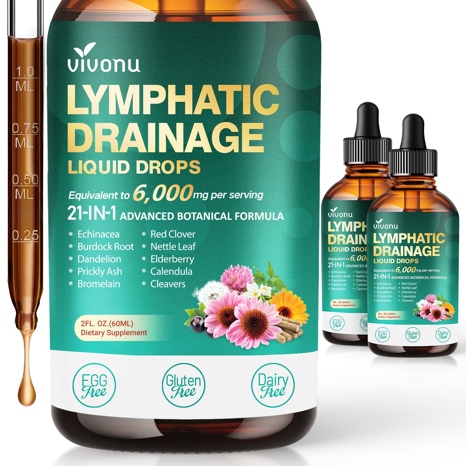 Gouttes VivoNu Drainage lymphatique en bouteille, intégration facile à la routine.