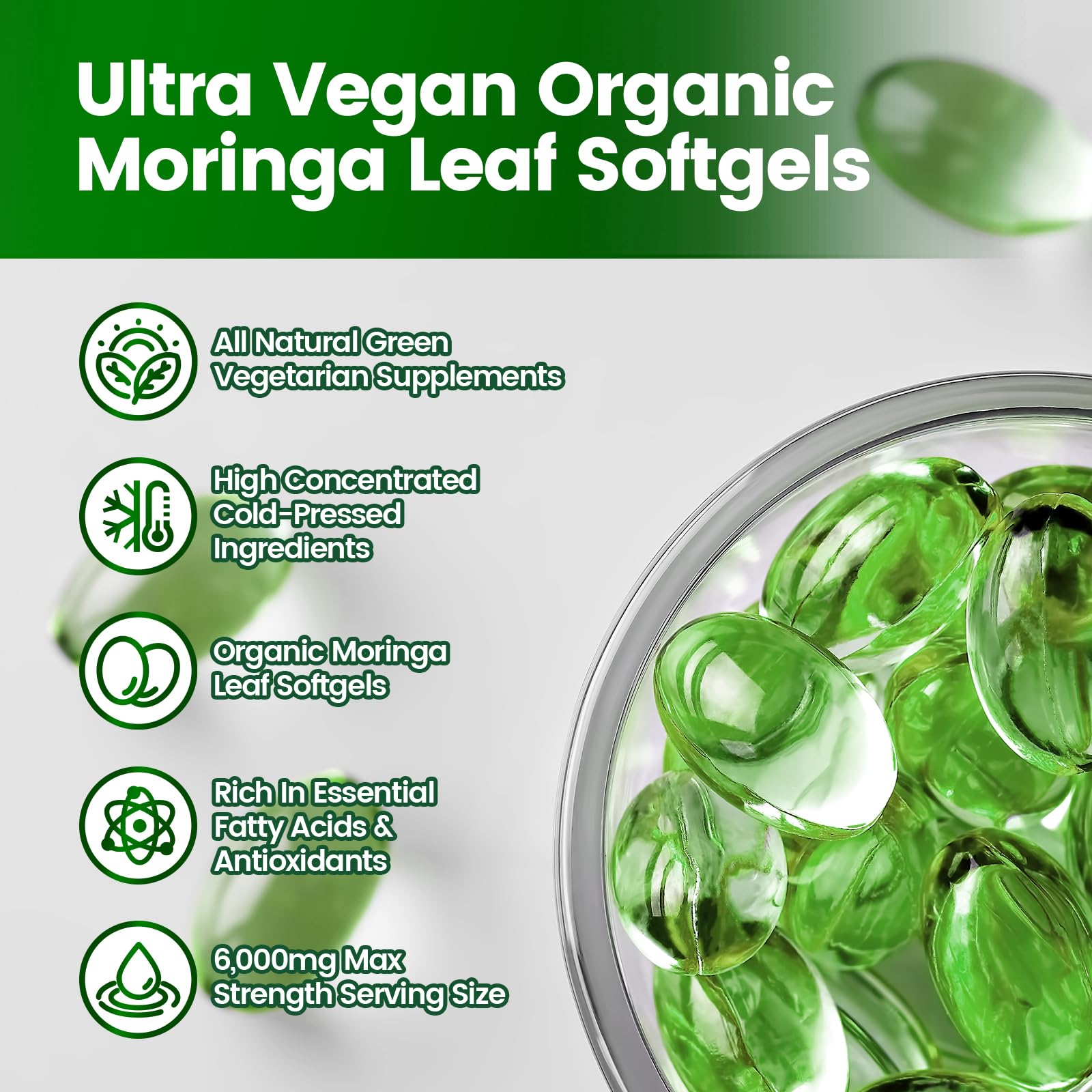 Dose-portion facile montre l’apport quotidien des gélules VivoNu Moringa.