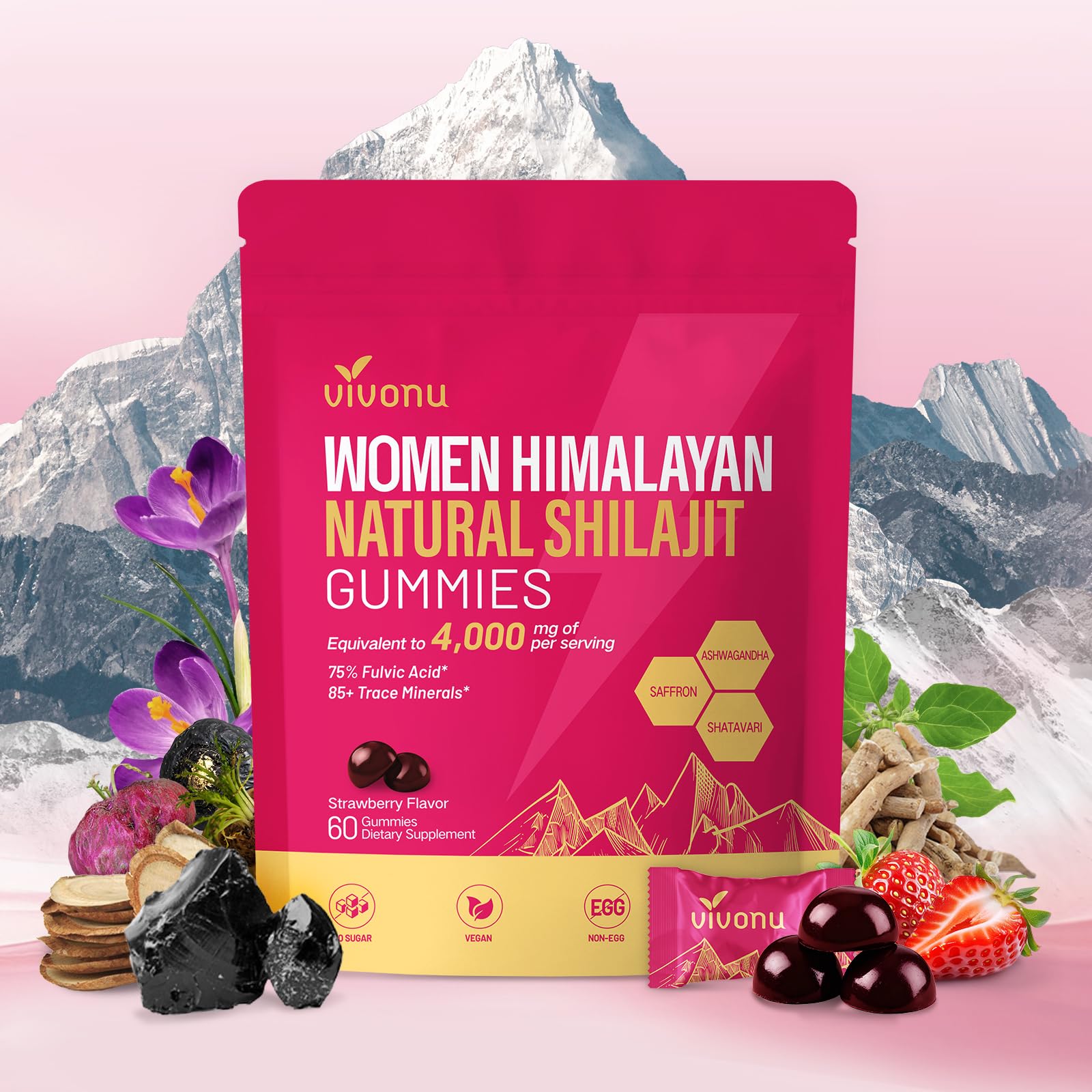 Bouteille VivoNu Shilajit pour femmes, soutien énergétique naturel.