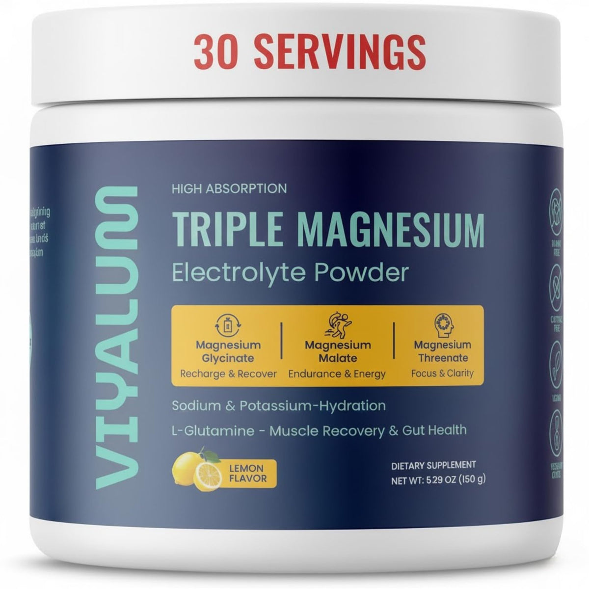 VIYALUM Poudre électrolyte triple magnésium dans bouteille prête à l'hydratation