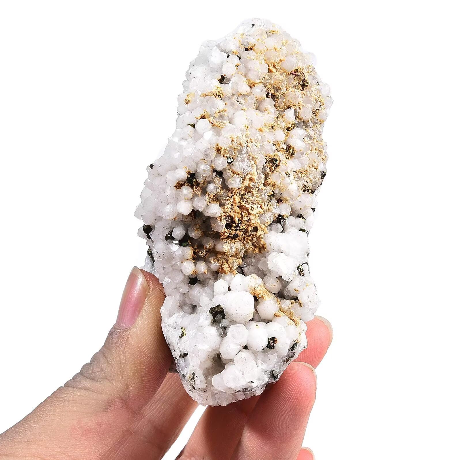 VIZYTOU Chalcopyrite symbiose avec quartz blanc, pierre brute idéale pour méditation apaisante.