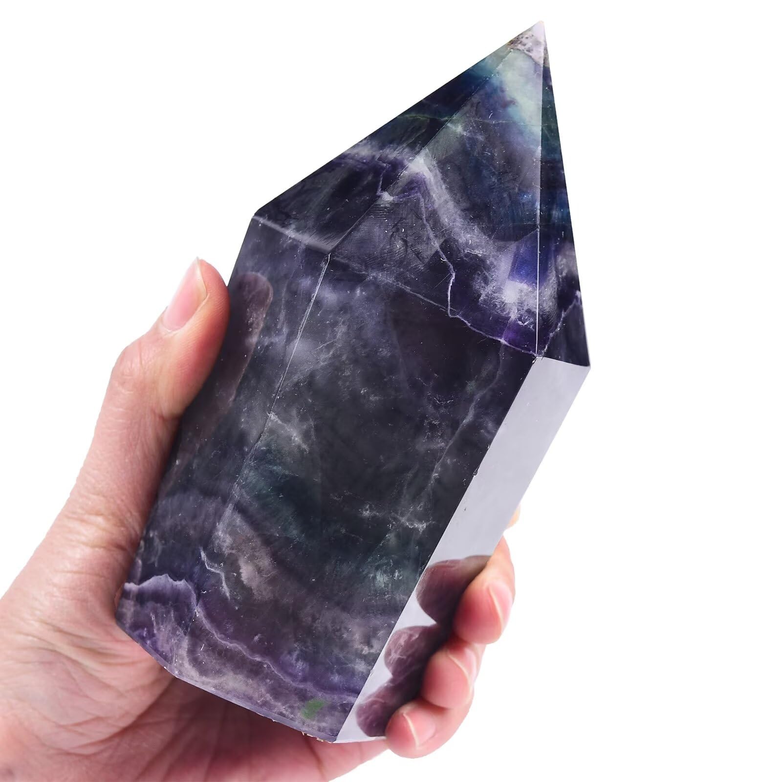 VIZYTOU fluorite tour obélisque polie, idéal pour méditation et concentration silencieuse