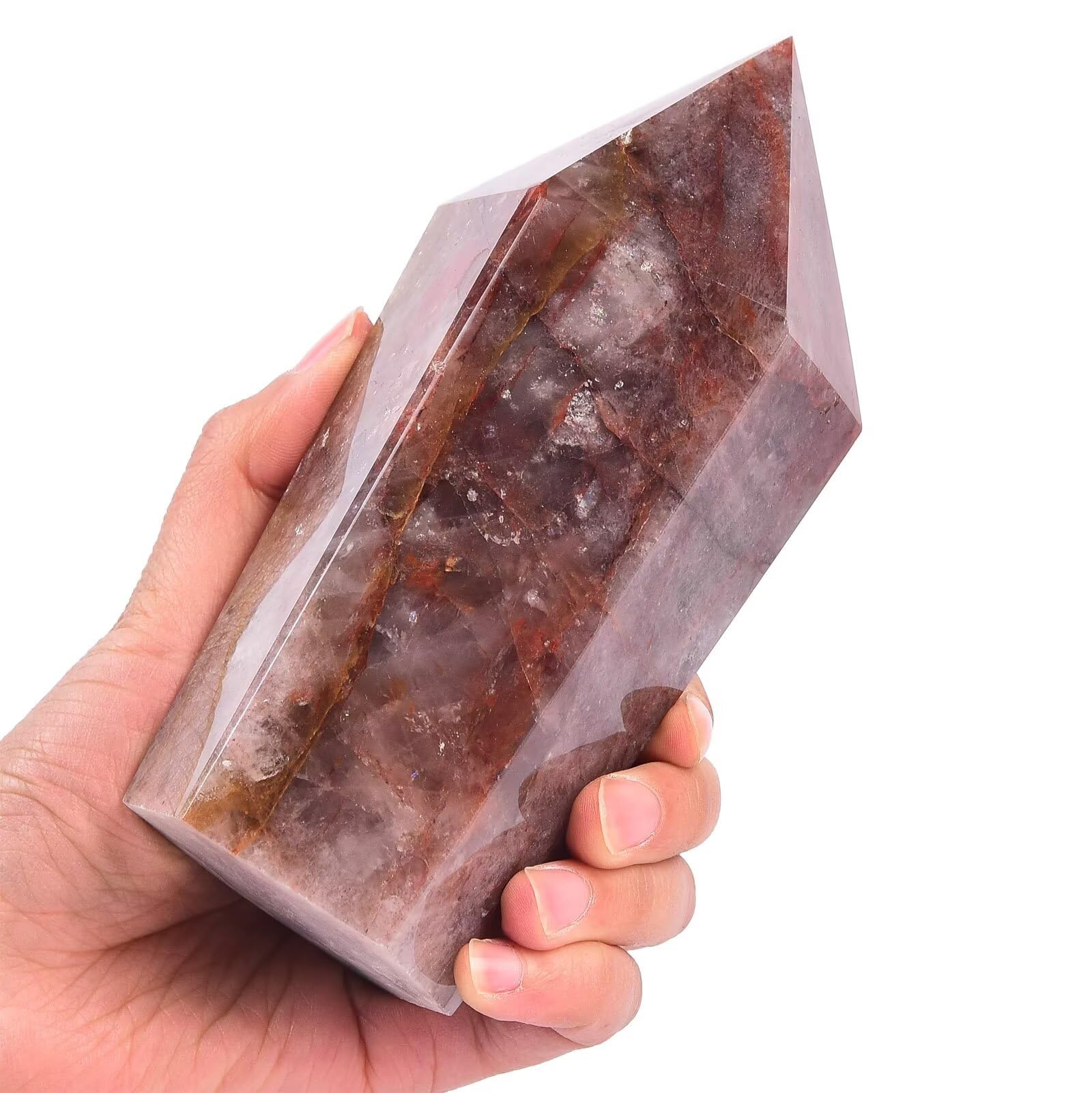 VIZYTOU hématoïde rouge obélisque – gros plan pour méditation et ambiance apaisante.