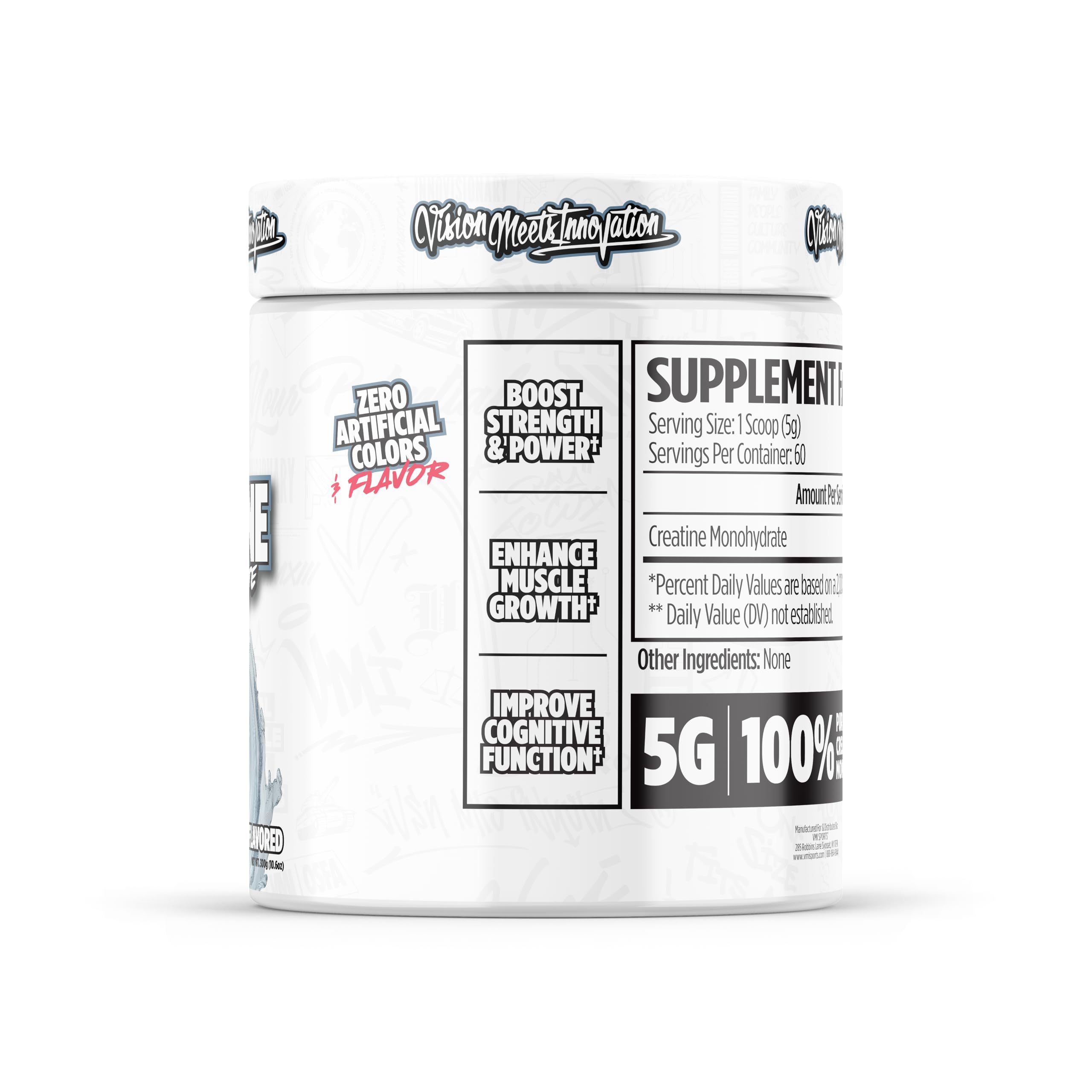 VMI Sports Créatine Monohydrate — emballage US reflétant des normes de qualité élevées.
