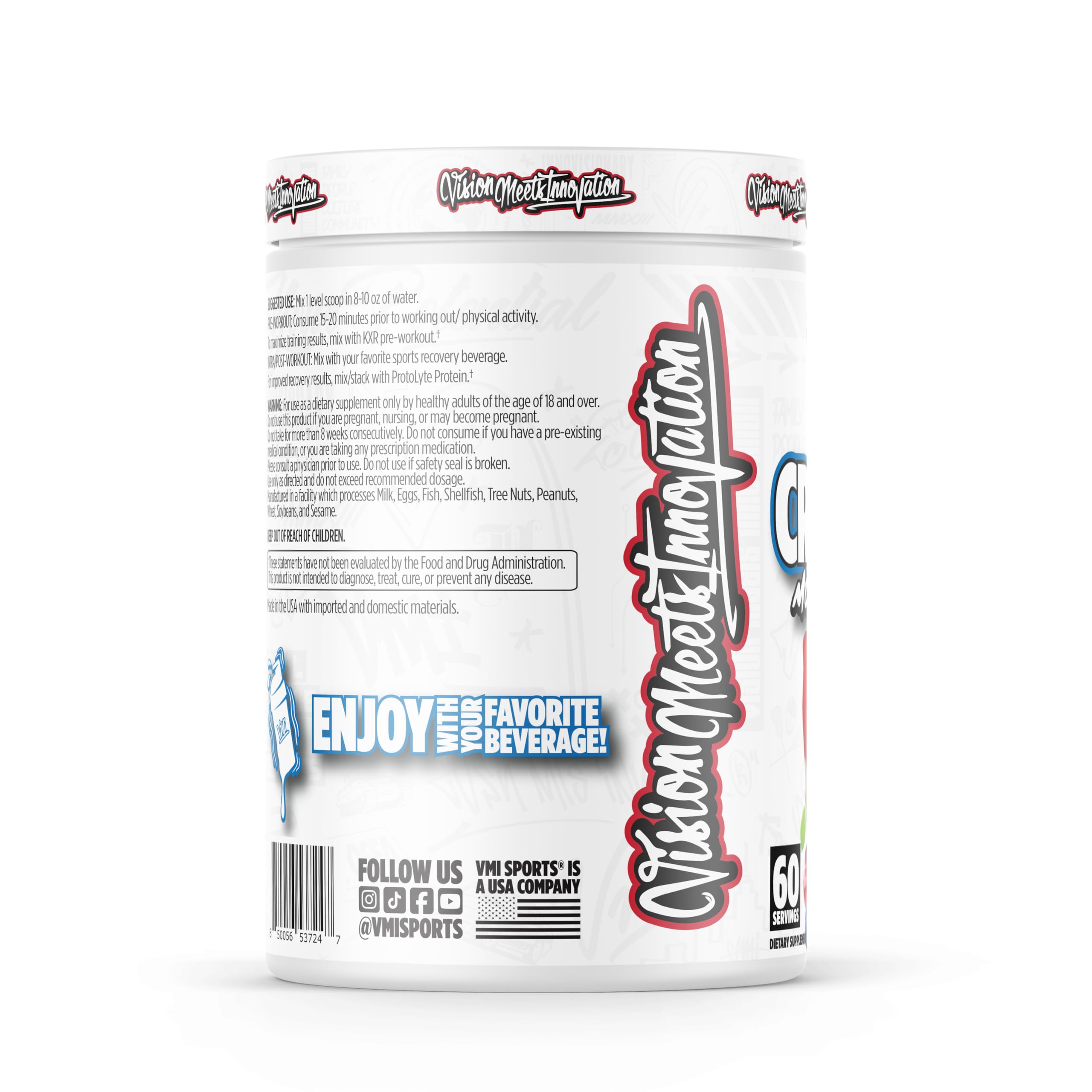 VMI Sports Creatine Monohydrate pot-melange, mélange facile avec boisson.