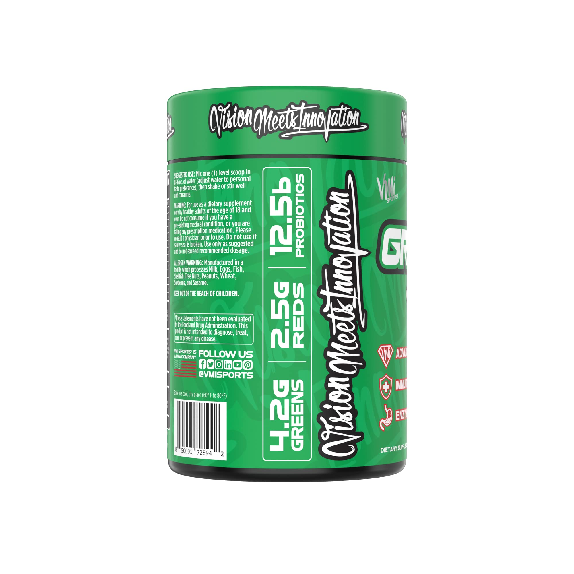 VMI Sports Greens + Reds framboise-citron, saveur rafraîchissante et mélange pratique pour le quotidien.