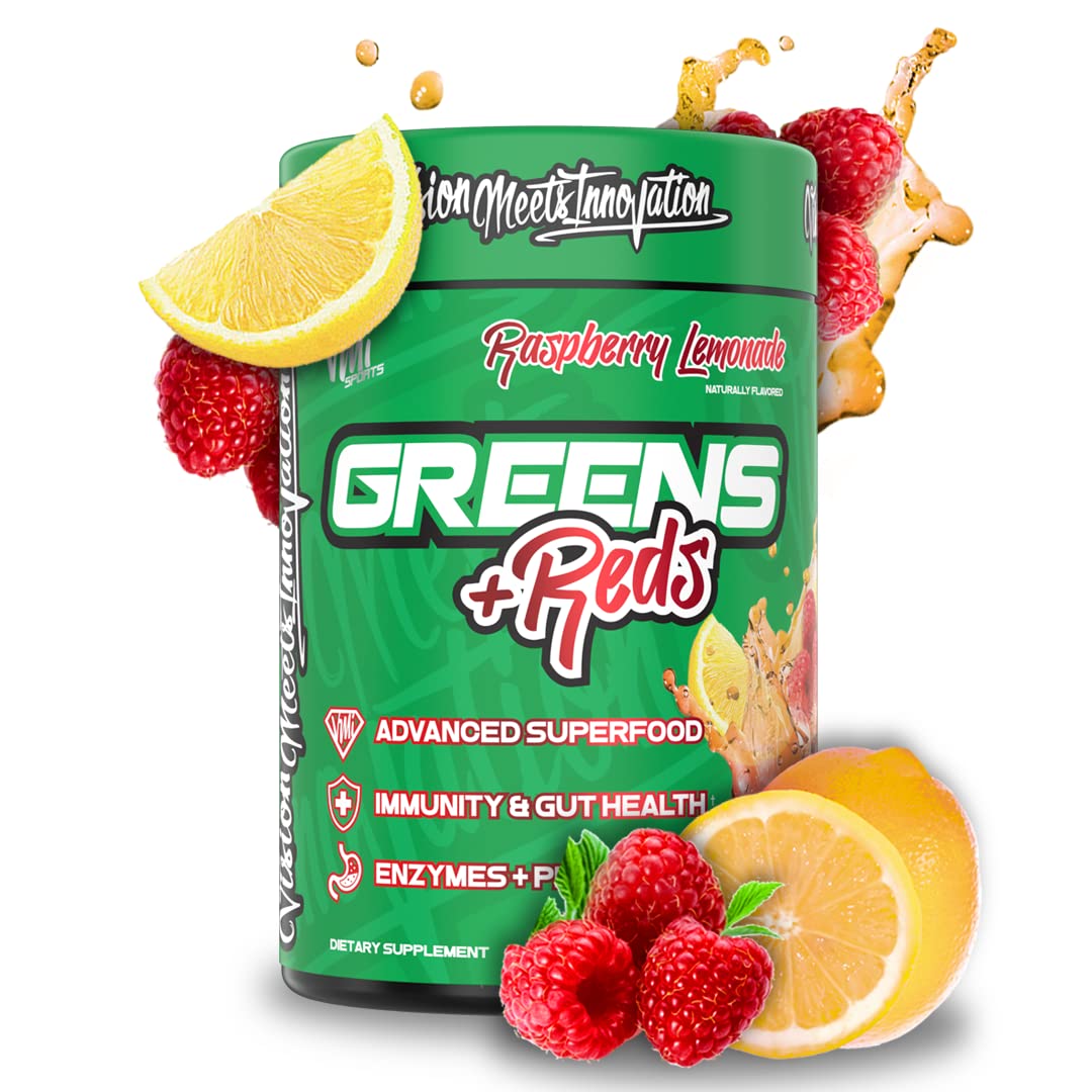 Poudre Greens + Reds de VMI Sports, mélange rapide pour soutien immunitaire potentiel.