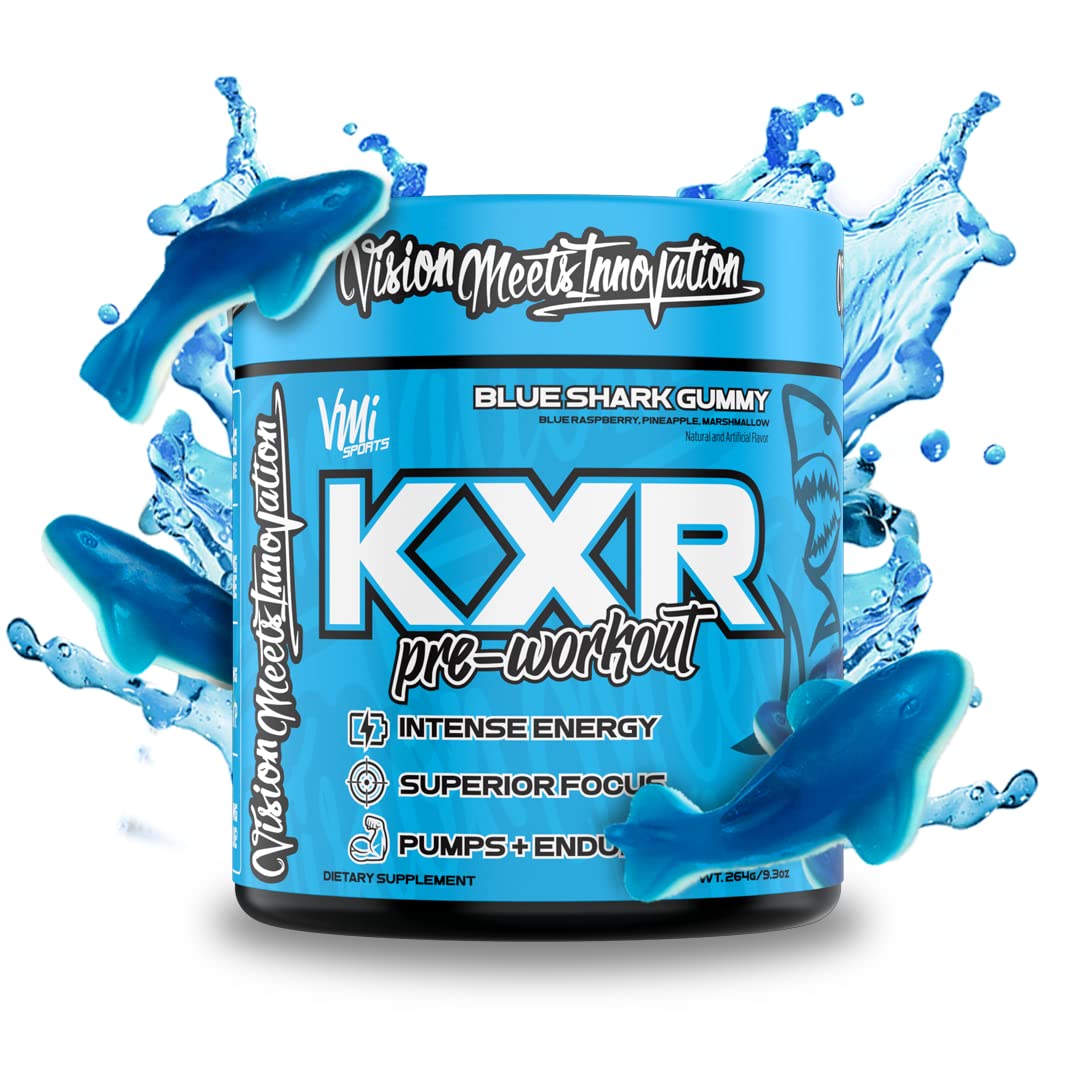 KXR Pré-entraînement de VMI Sports, flacon bleu prêt à être utilisé pour une séance intense.