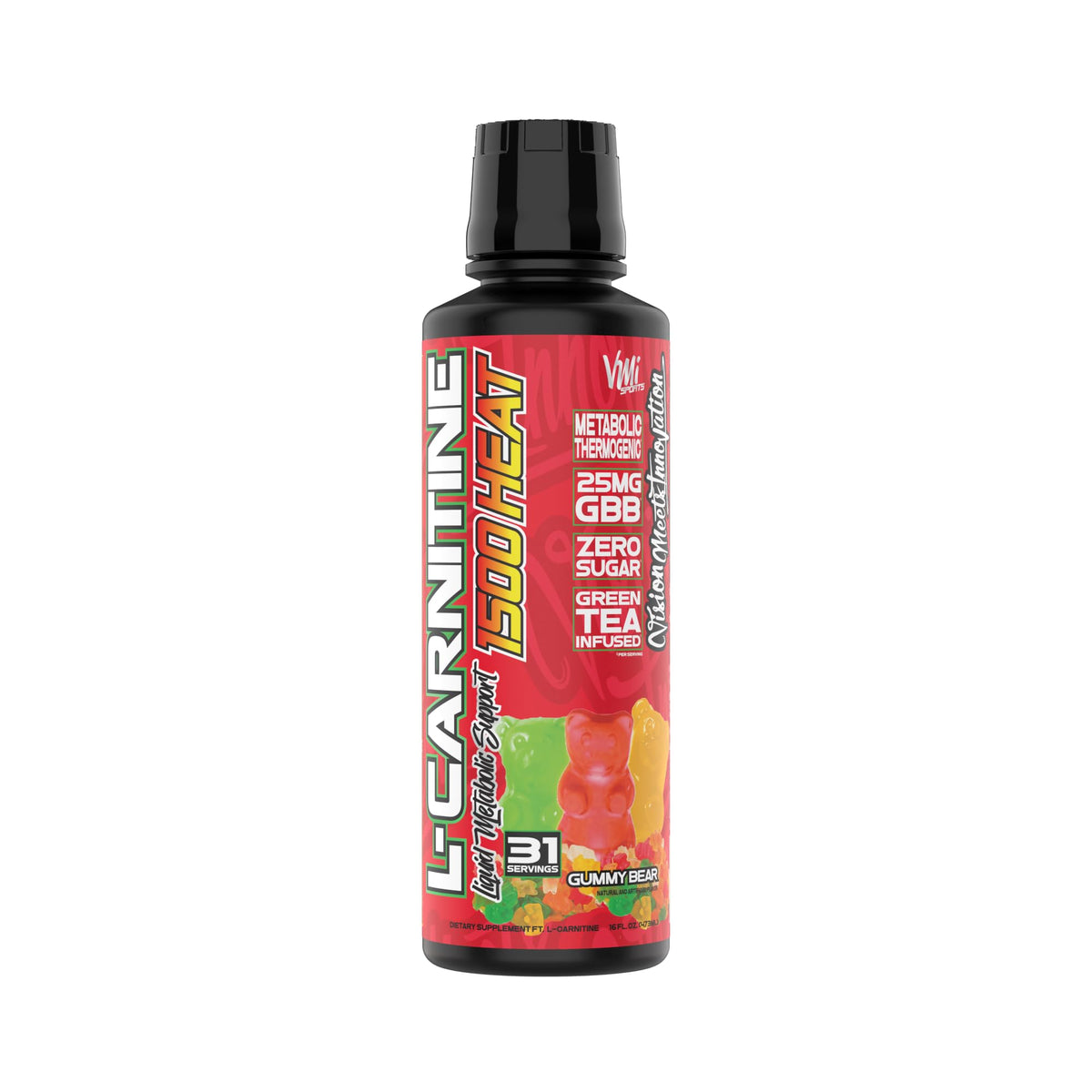 VMI Sports L-Carnitine 1500 Heat en bouteille, soutien potentiel au métabolisme et à l'endurance.