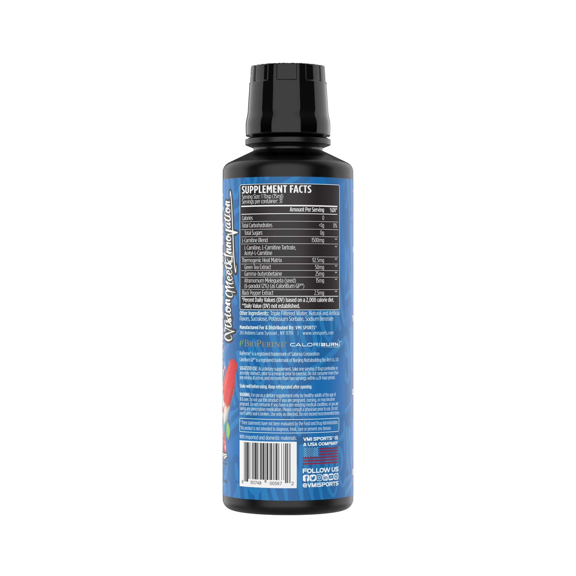 VMI Sports L-Carnitine 1500 Heat, etiquette-emballage, emballage pratique et lisible