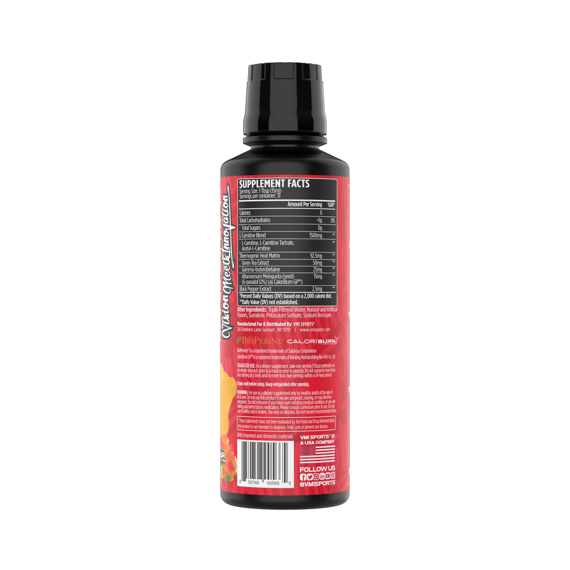 Étiquette claire et informations produit pour VMI Sports L-Carnitine 1500 Heat.