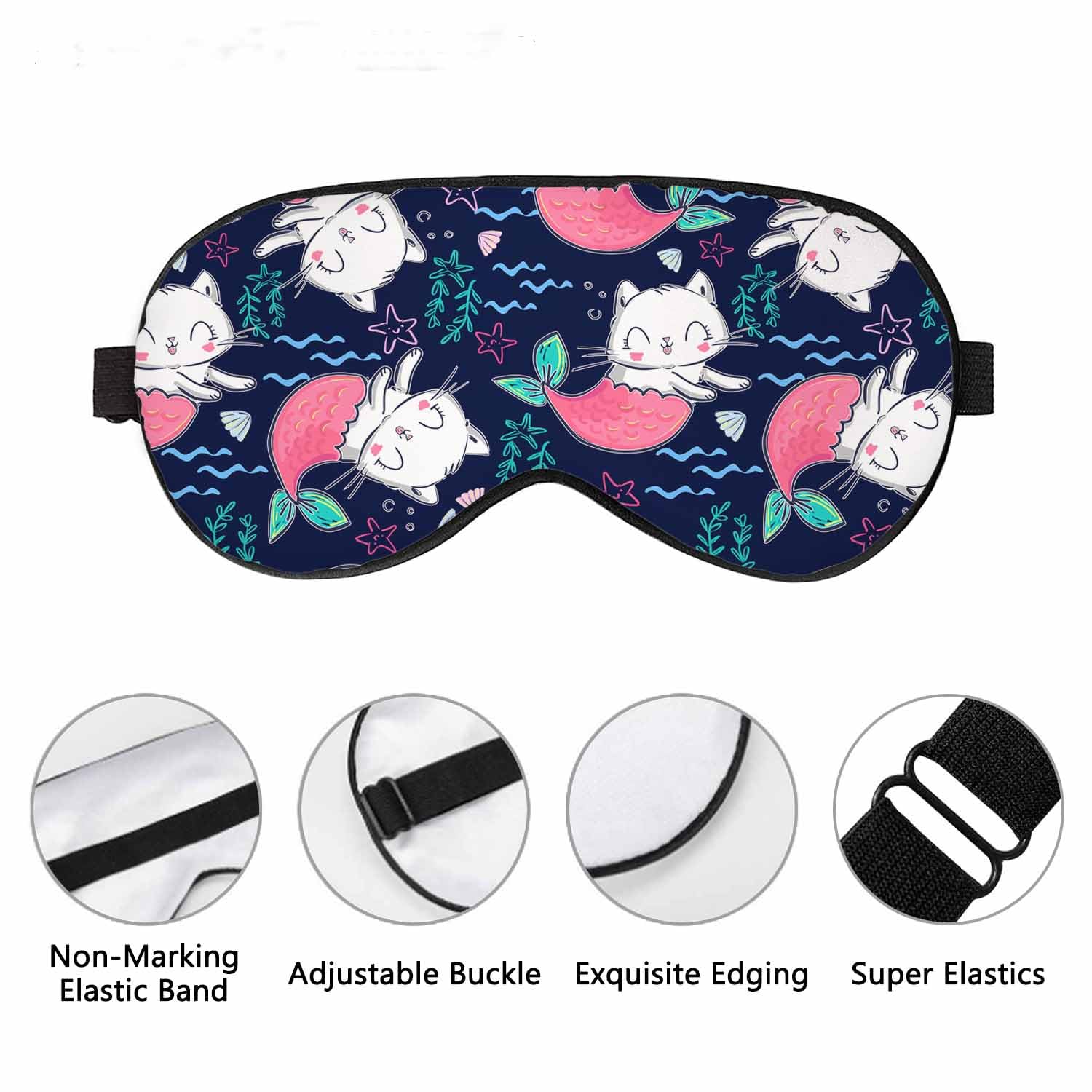 VNWOALU masque-yeux-soie-chats-sirene-ajustable: s’ajuste sans pression pour voyager ou dormir.