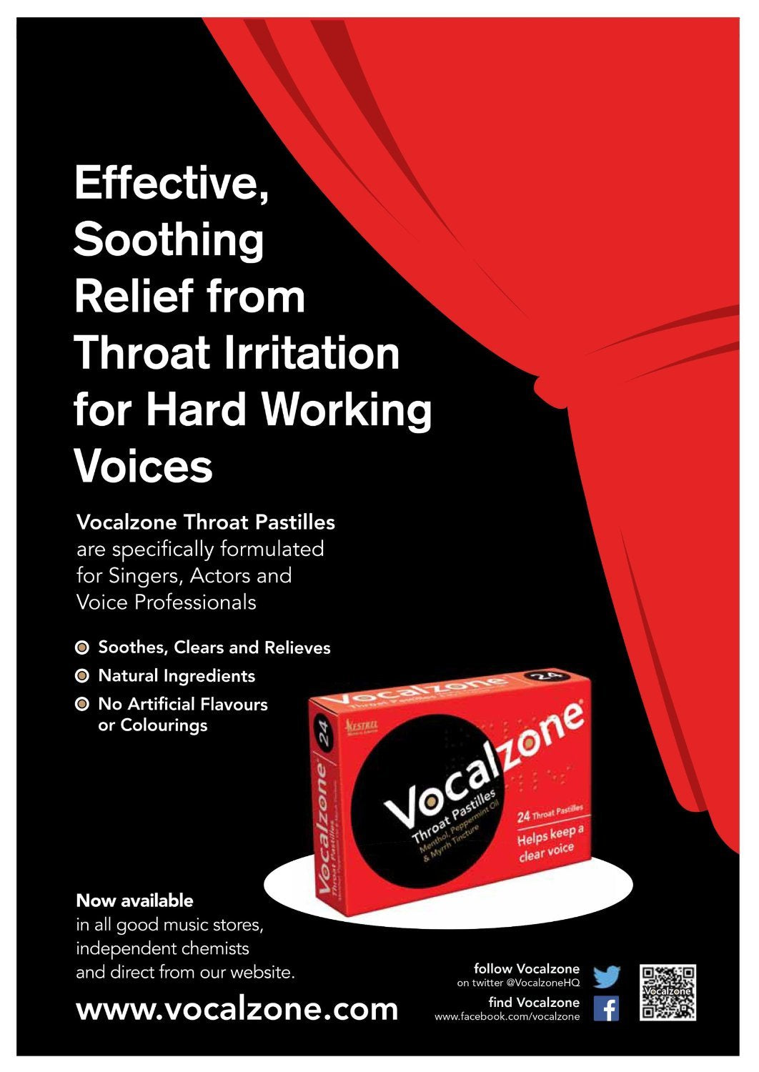 Pastilles Vocalzone pour la gorge utilisées lors de répétitions, confort vocal possible.
