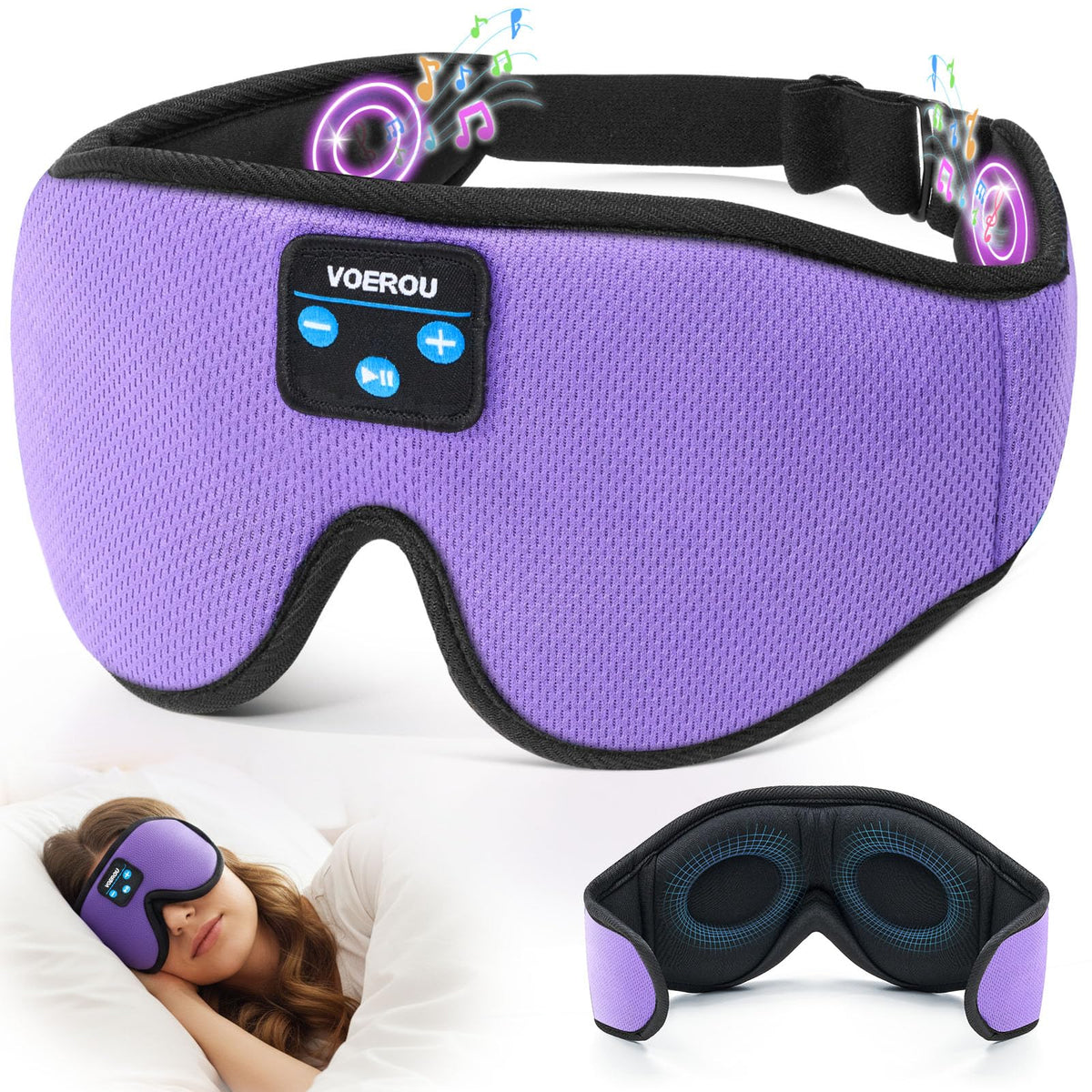 Voerou masque-dormir avec écouteurs: écoute sans fil et occultation efficace.