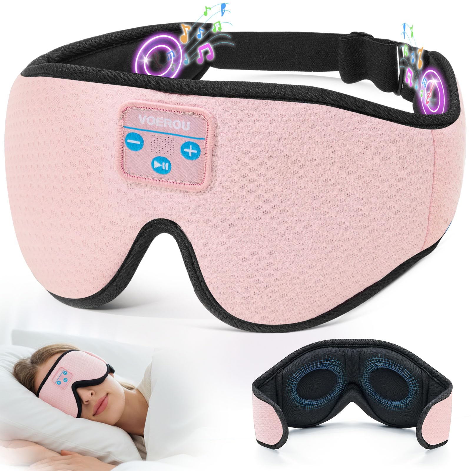 Voerou masque-sommeil Bluetooth 5.4 avec écouteurs intégrés pour dormir sans fil confortable.