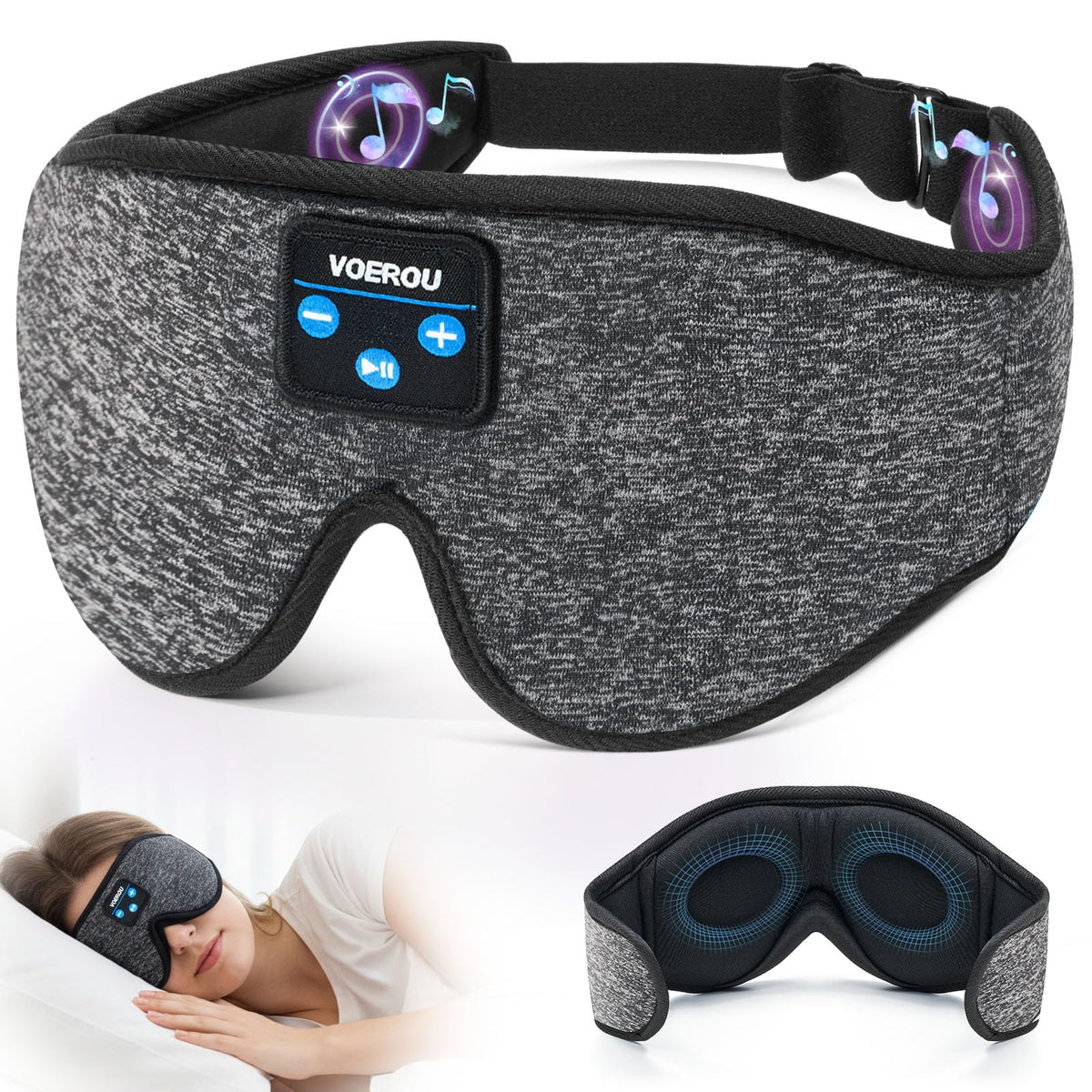 Voerou masque-sommeil ecouteurs-bluetooth: écoute sans fil pour s'endormir