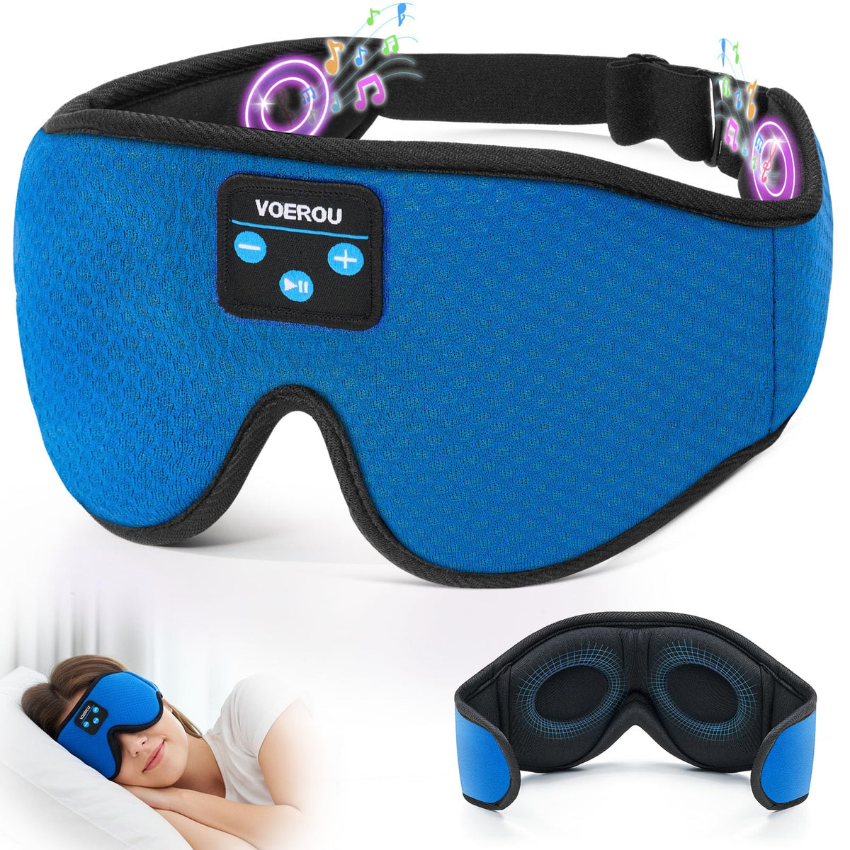 Voerou masque-sommeil avec haut-parleurs Bluetooth pour une écoute sans fil confortable.