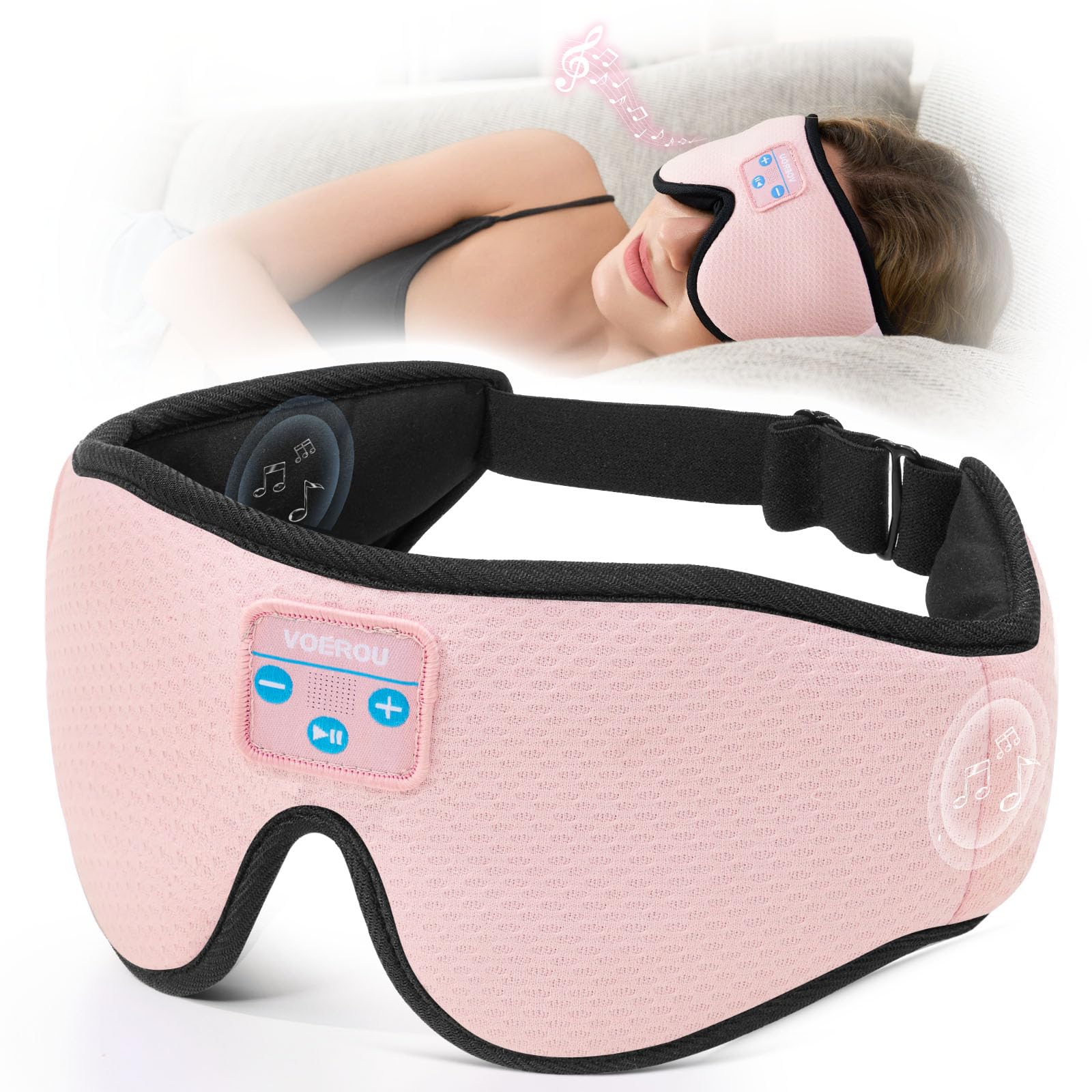 Voerou masque yeux avec haut-parleurs stéréo minces pour un sommeil sans fils.