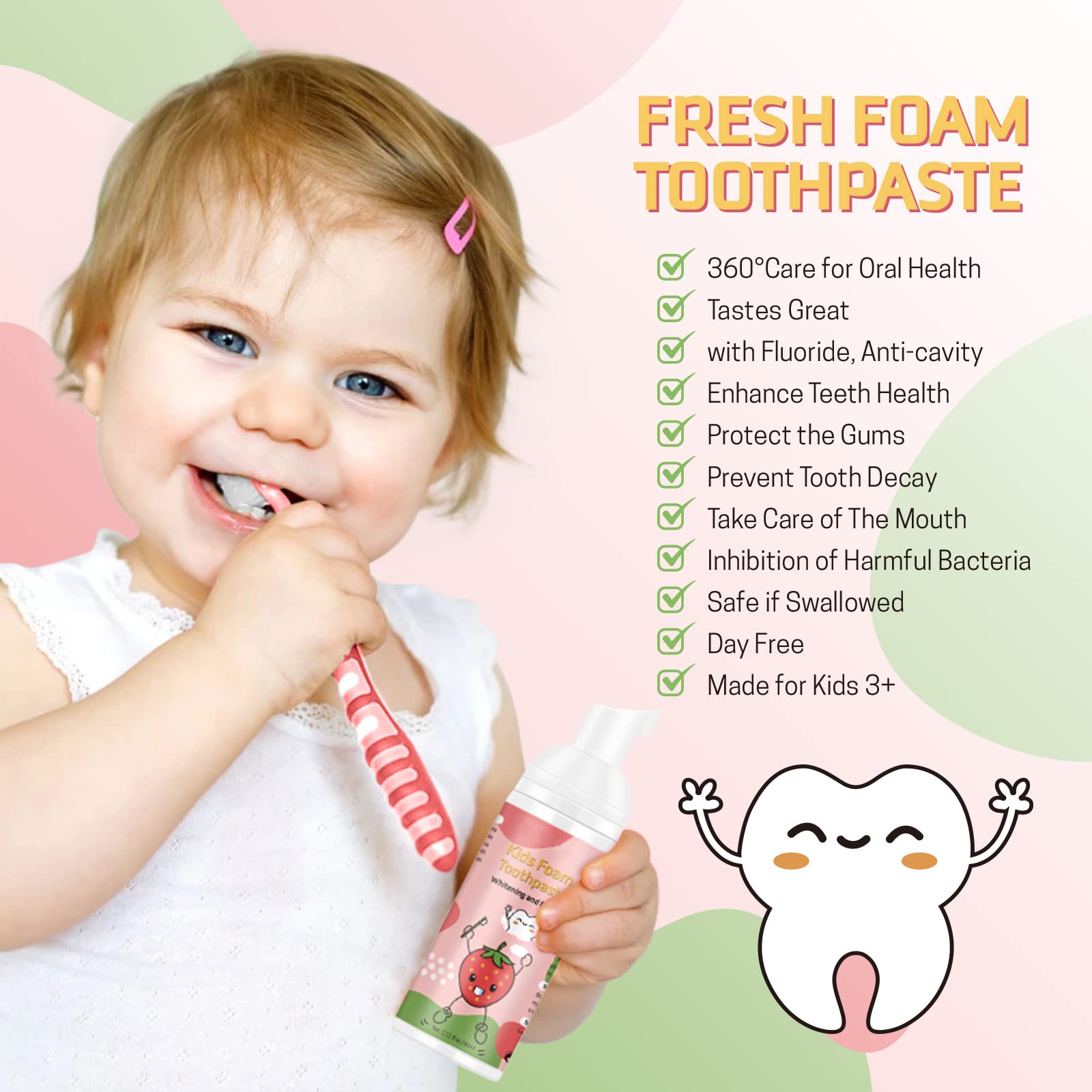 VOGSIG dentifrice enfant mousse pour brosse en forme U, nettoyage facilité.