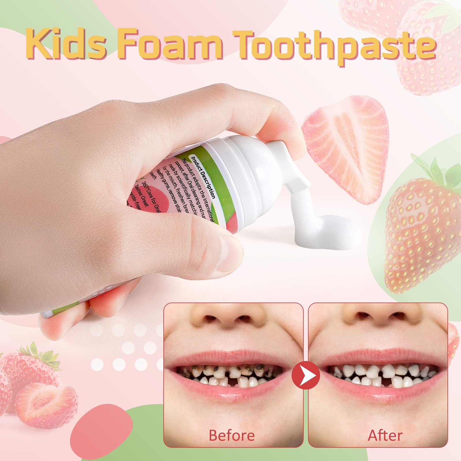 VOGSIG Dentifrice Mousse Enfant sur brosse U-forme électrique, usage rapide
