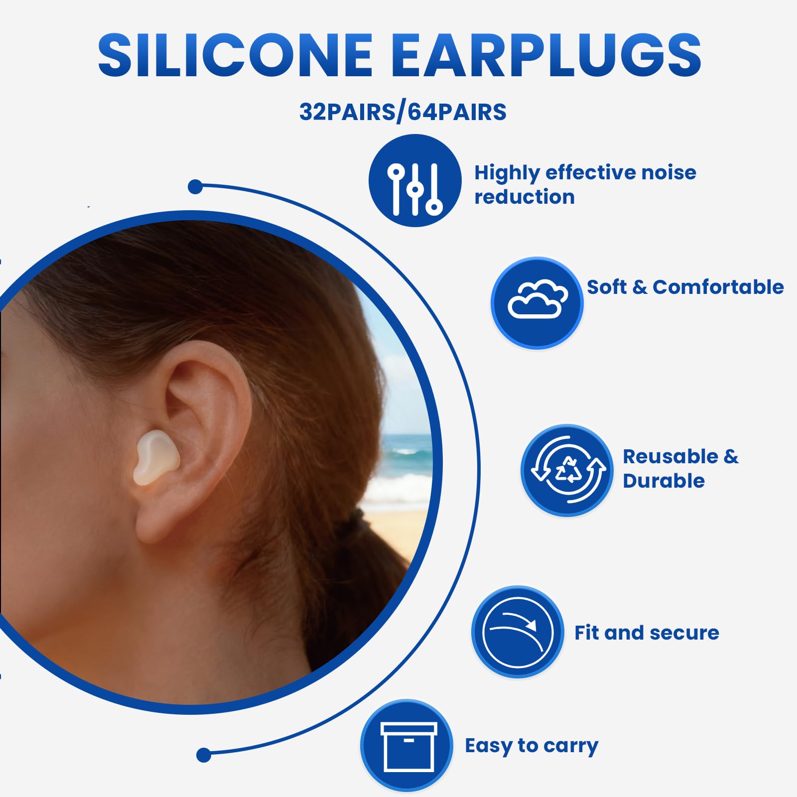 VOISEN bouchons d'oreilles silicone concerts, atténuation du bruit sans pression.
