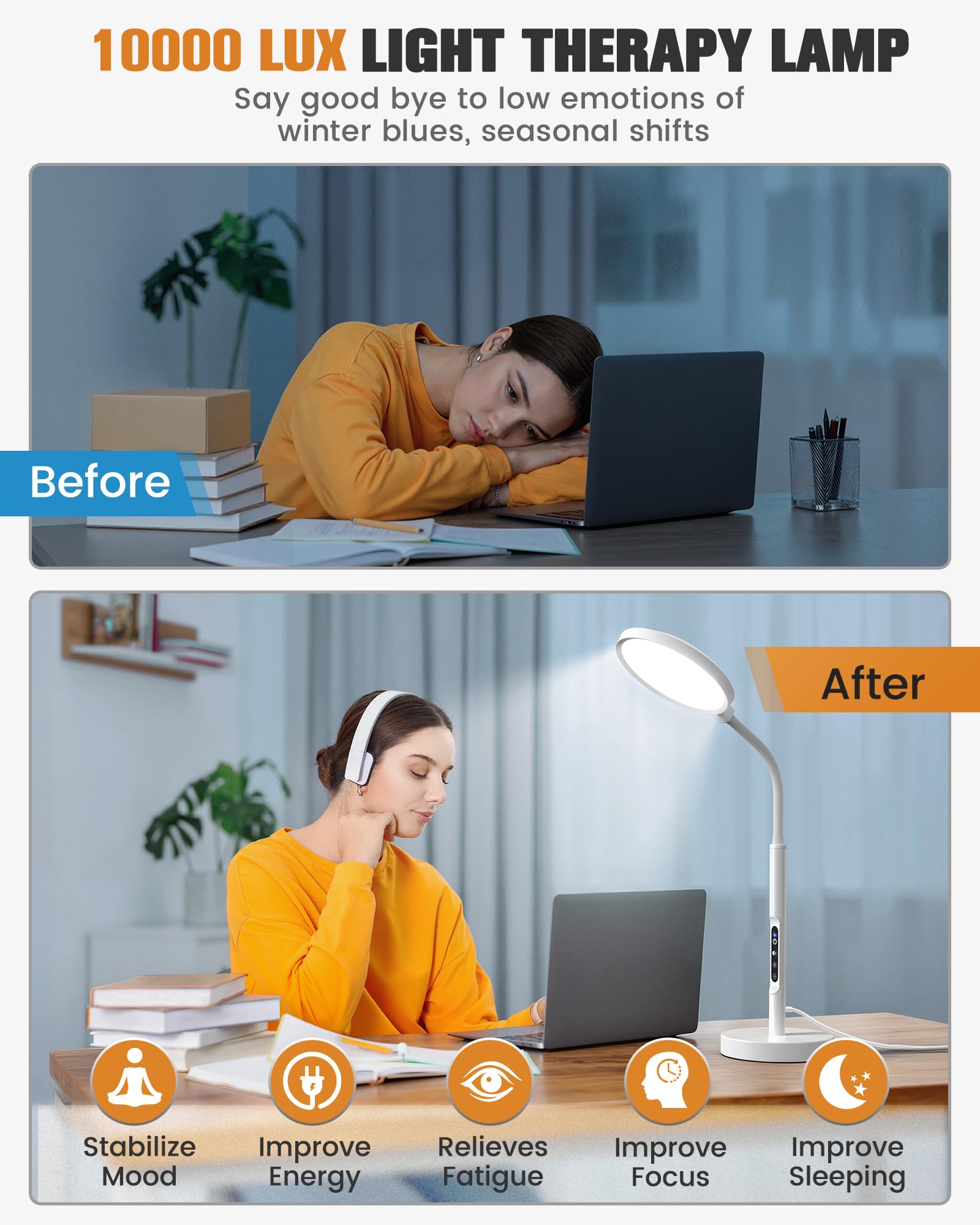 VOLISUN lampe, 4000K blanc naturel, lumière idéale pour bureau et chambre.