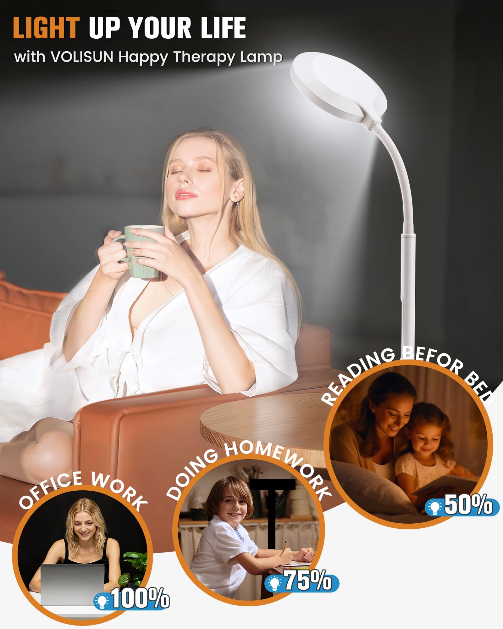 VOLISUN lampe thérapie, controle tactile et telecommande pratique.