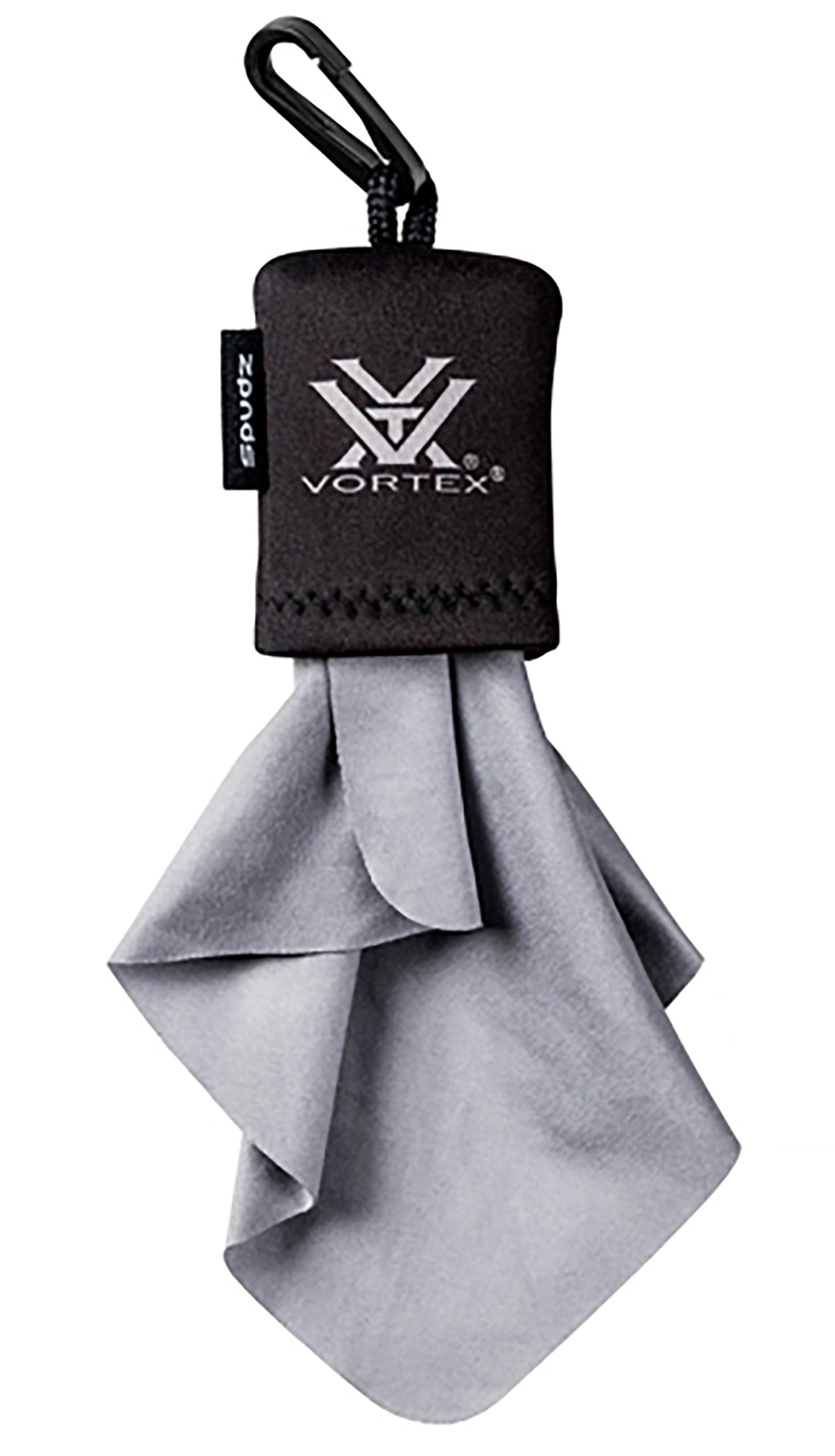 Vortex Spudz, lingette microfibre, s'attache à poche ou sac pour nettoyage rapide.