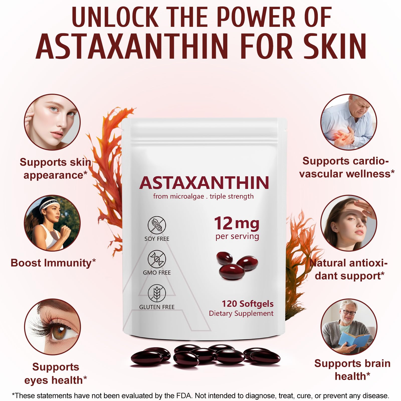 Étiquette claire Vortexonix Astaxanthin avec informations produit.