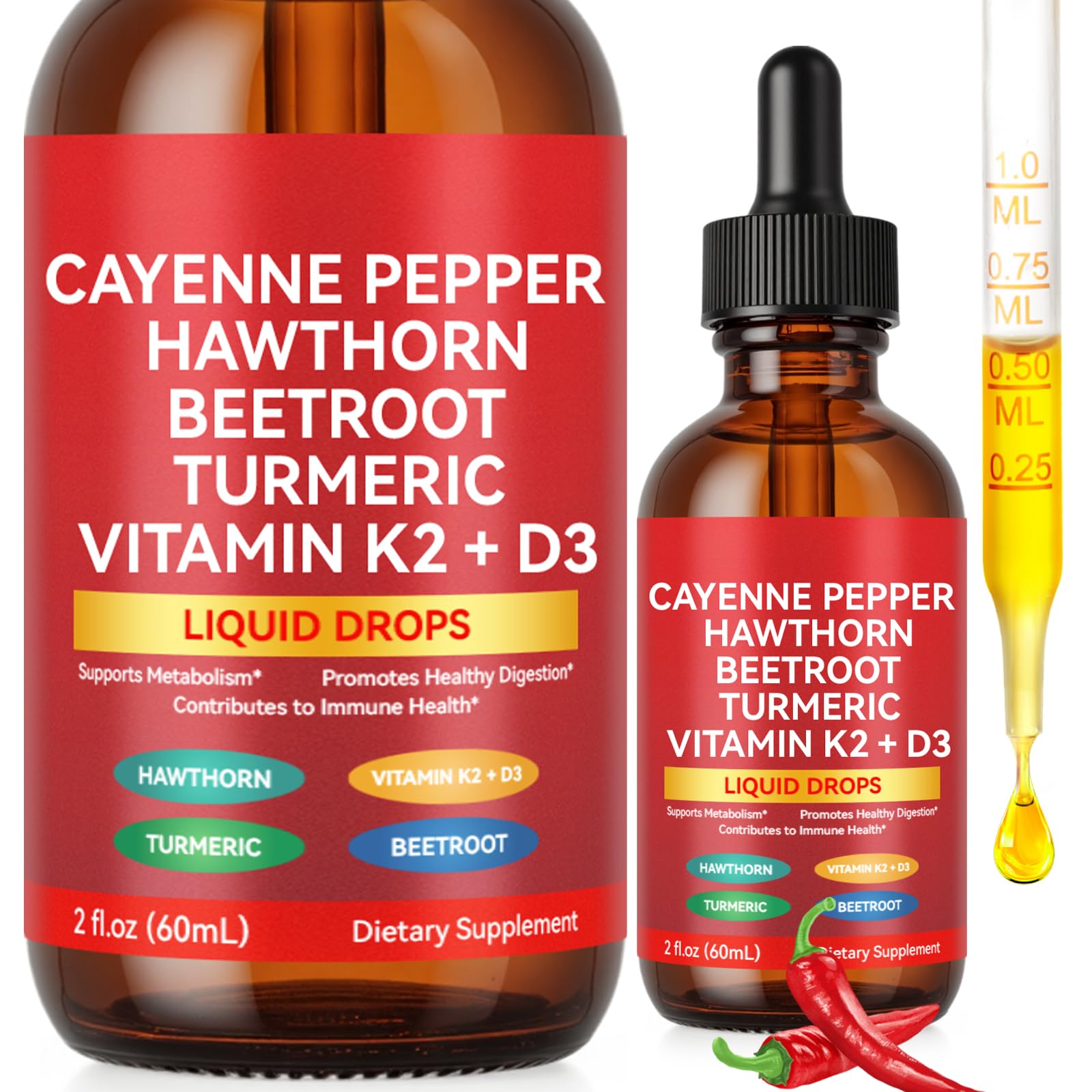 Gouttes Poivre de Cayenne Vortexonix dans la bouteille, utilisation quotidienne