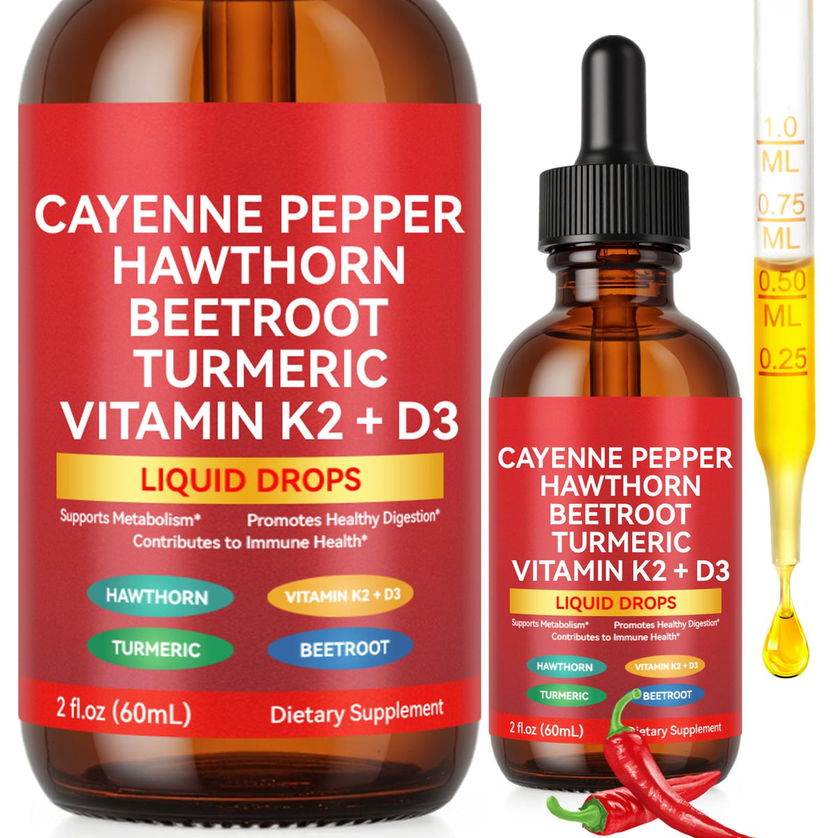 Gouttes Poivre de Cayenne Vortexonix dans la bouteille, utilisation quotidienne