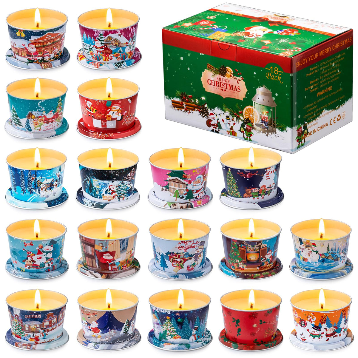 Ensemble de 18 bougies Vortixx Noël pour ambiance festive durable