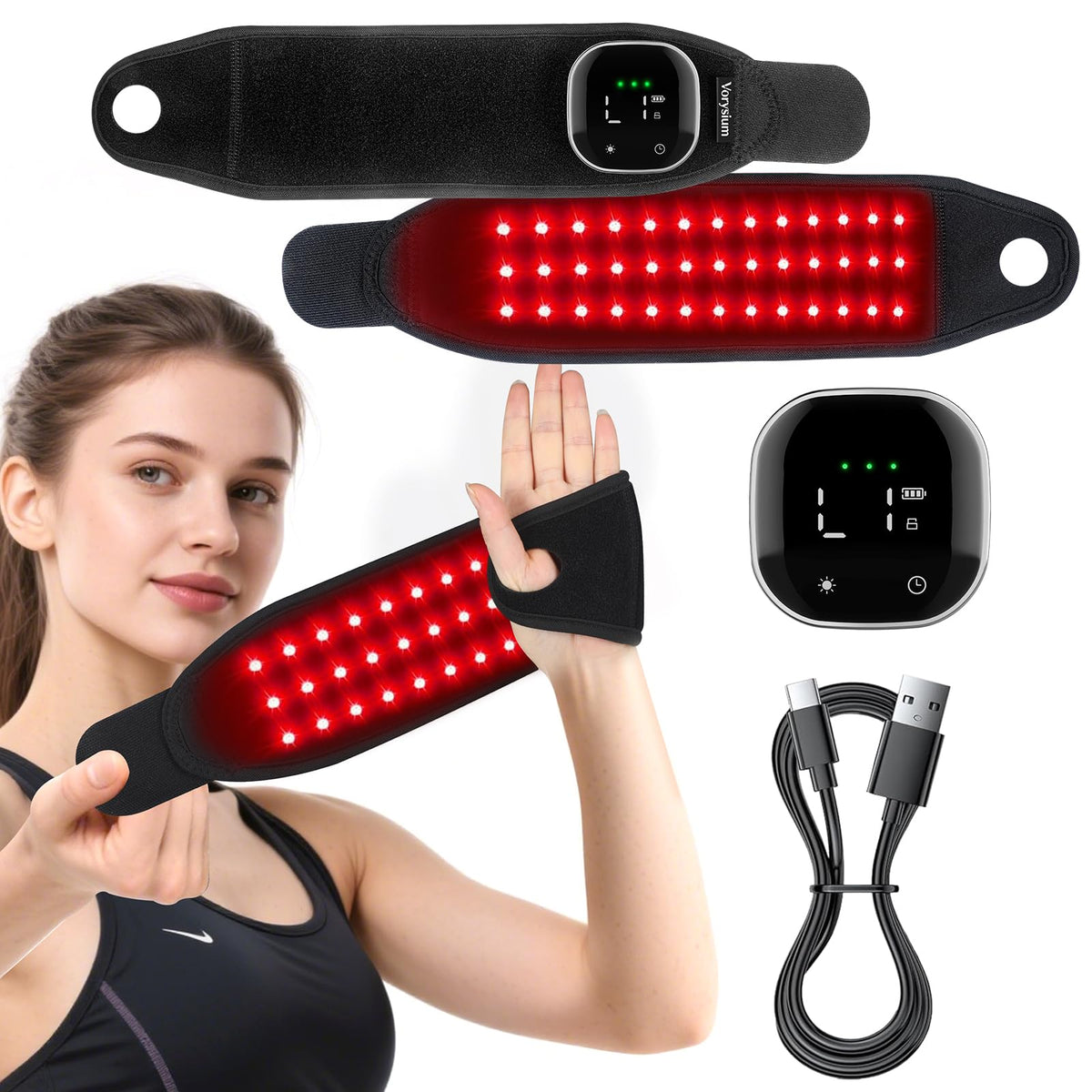 Brace-poignet Vorysium avec 36 LED pour relief ciblé du poignet.