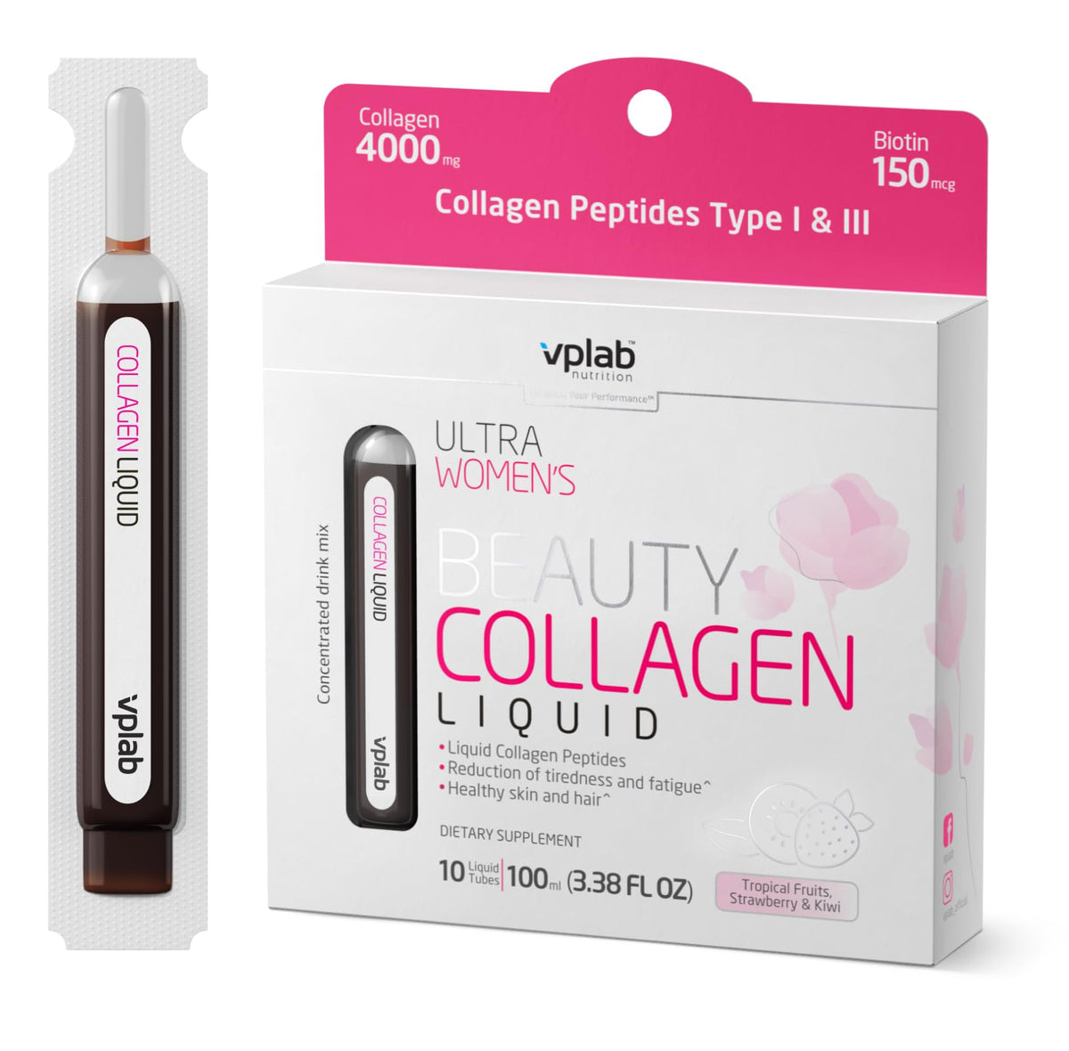 VPLab Ultra Beauté Liquide Collagène en bouteille, soin peau et cheveux.