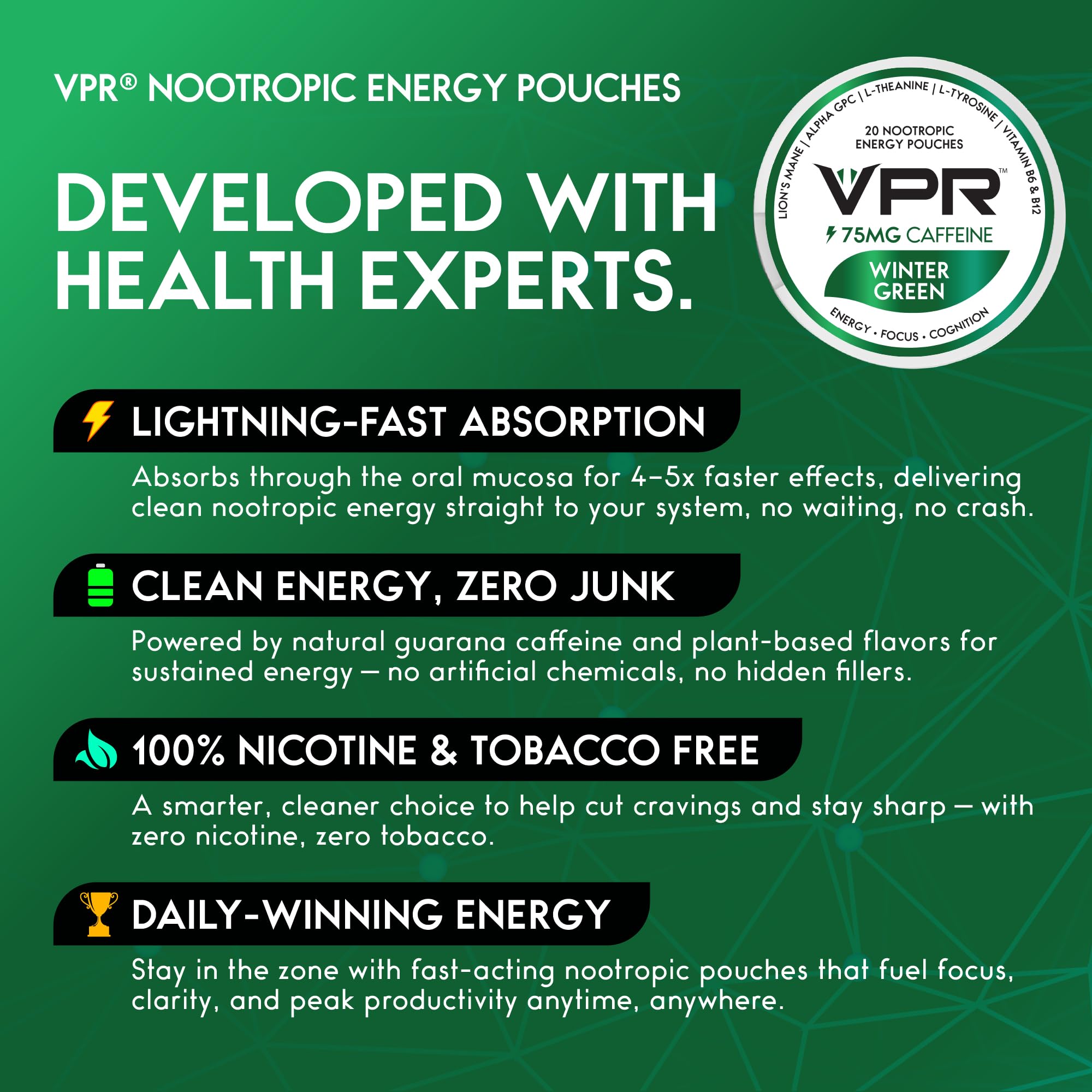 Poche VPR Energy sans sucre au goût menthe hivernale