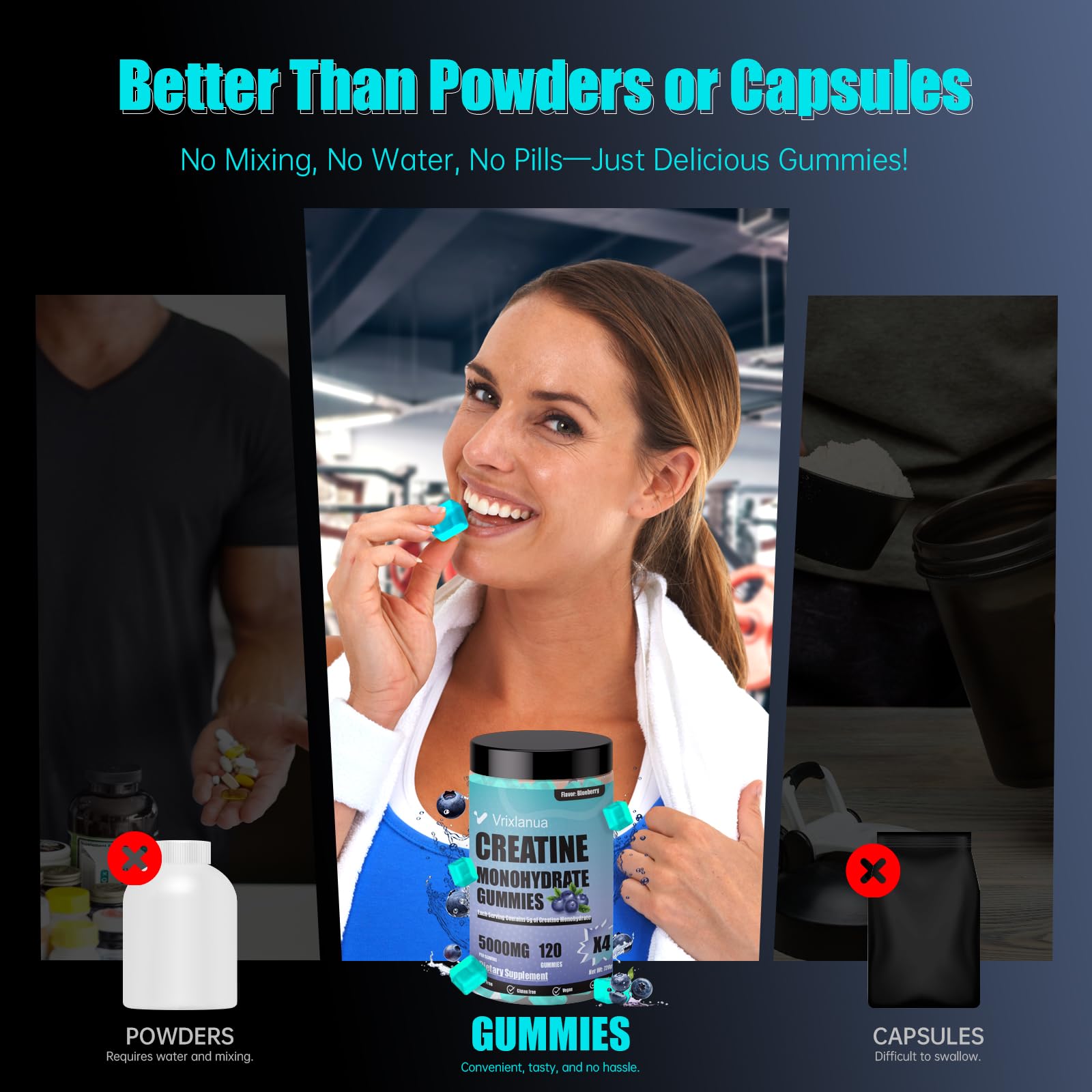 Gommes Vrixlanua riches en électrolytes et B12 pour énergie et hydratation.