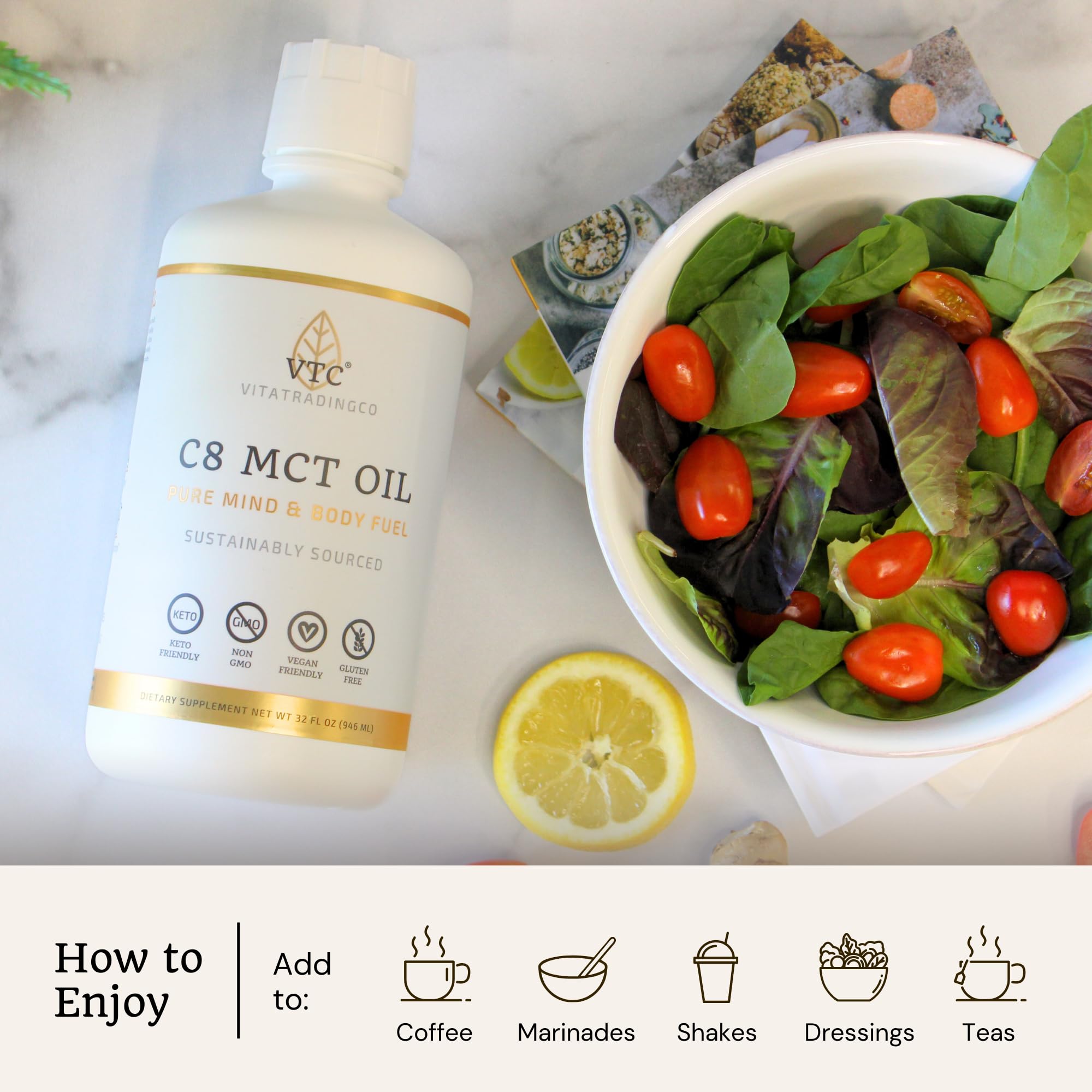 Propriétés potentielles antimicrobiennes, soutien intestinal avec VTC MCT C8.