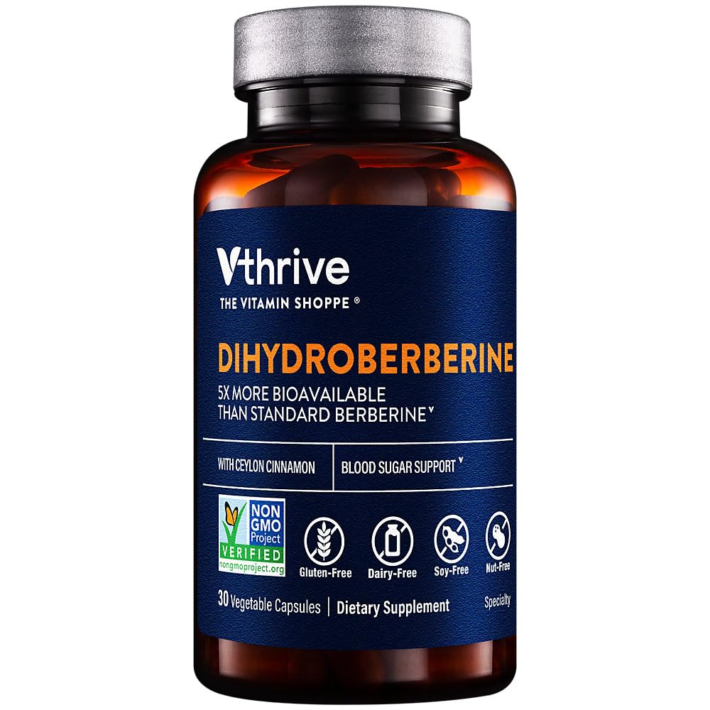 Vthrive Dihydroberberine et cannelle de Ceylan en bouteille, soutien potentiel à l'équilibre glycémique.