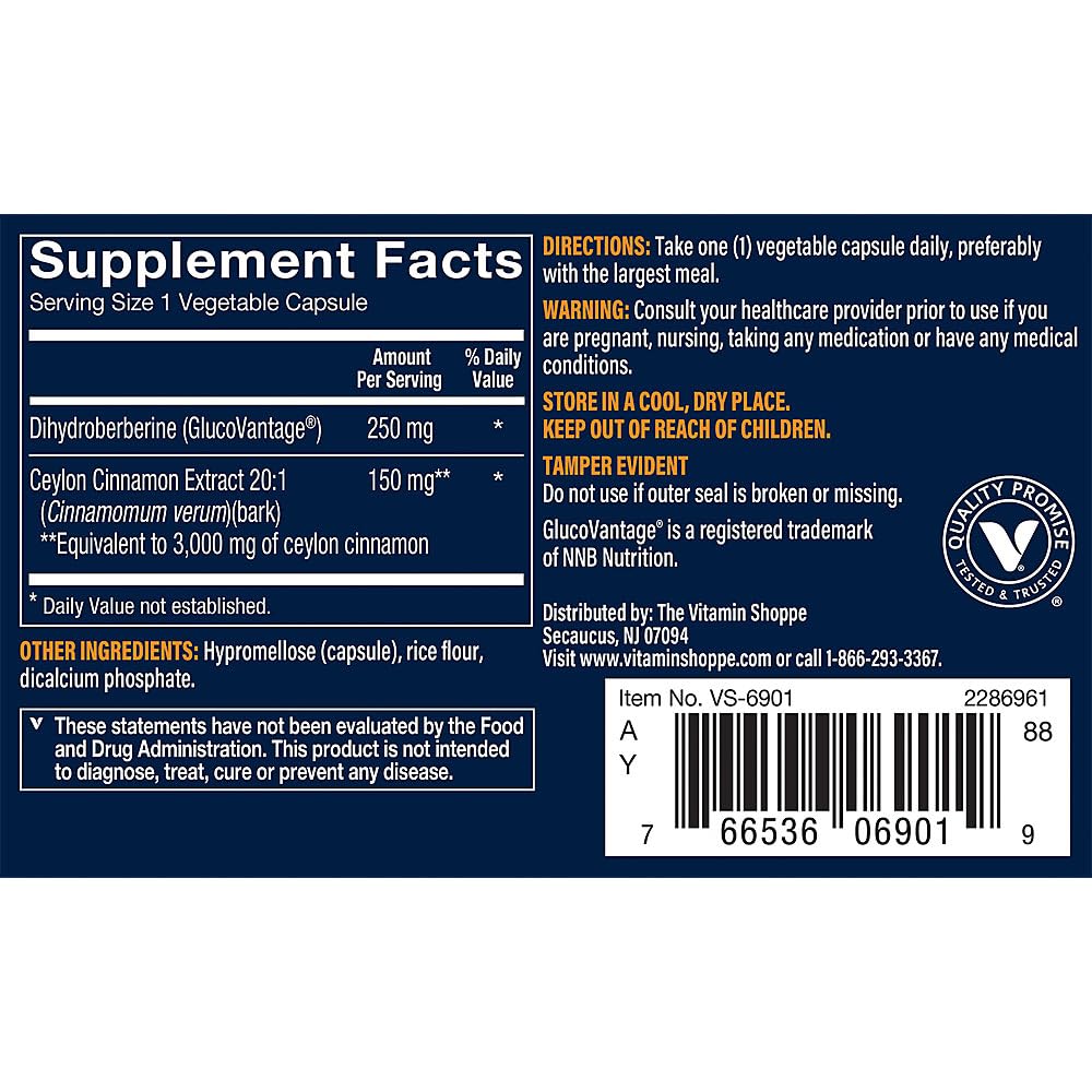 Vthrive Dihydroberberine et cannelle de Ceylan capsules végétales, usage quotidien.
