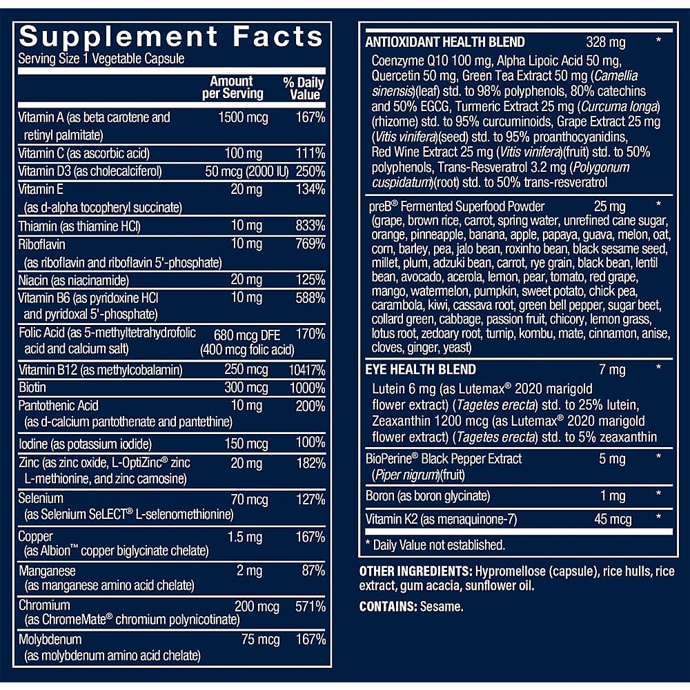 Vthrive multivitamine homme 50+, bouteille de capsules, usage quotidien soutient énergie et endurance.