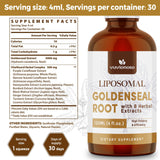 Gouttes Vuvionoso Goldenseal avec pipette pour dosages faciles dans eau ou jus.