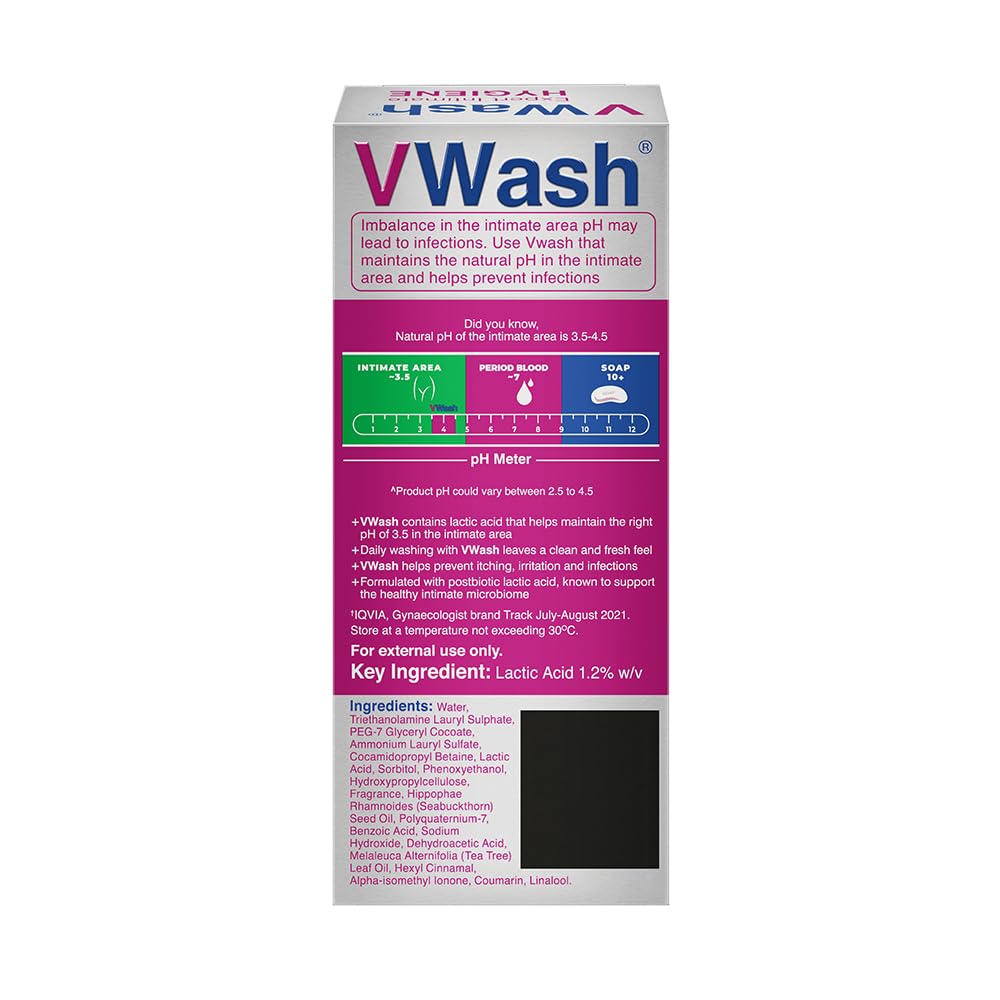 Flacon compact VWash Plus, idéal pour la salle de bains et les déplacements.