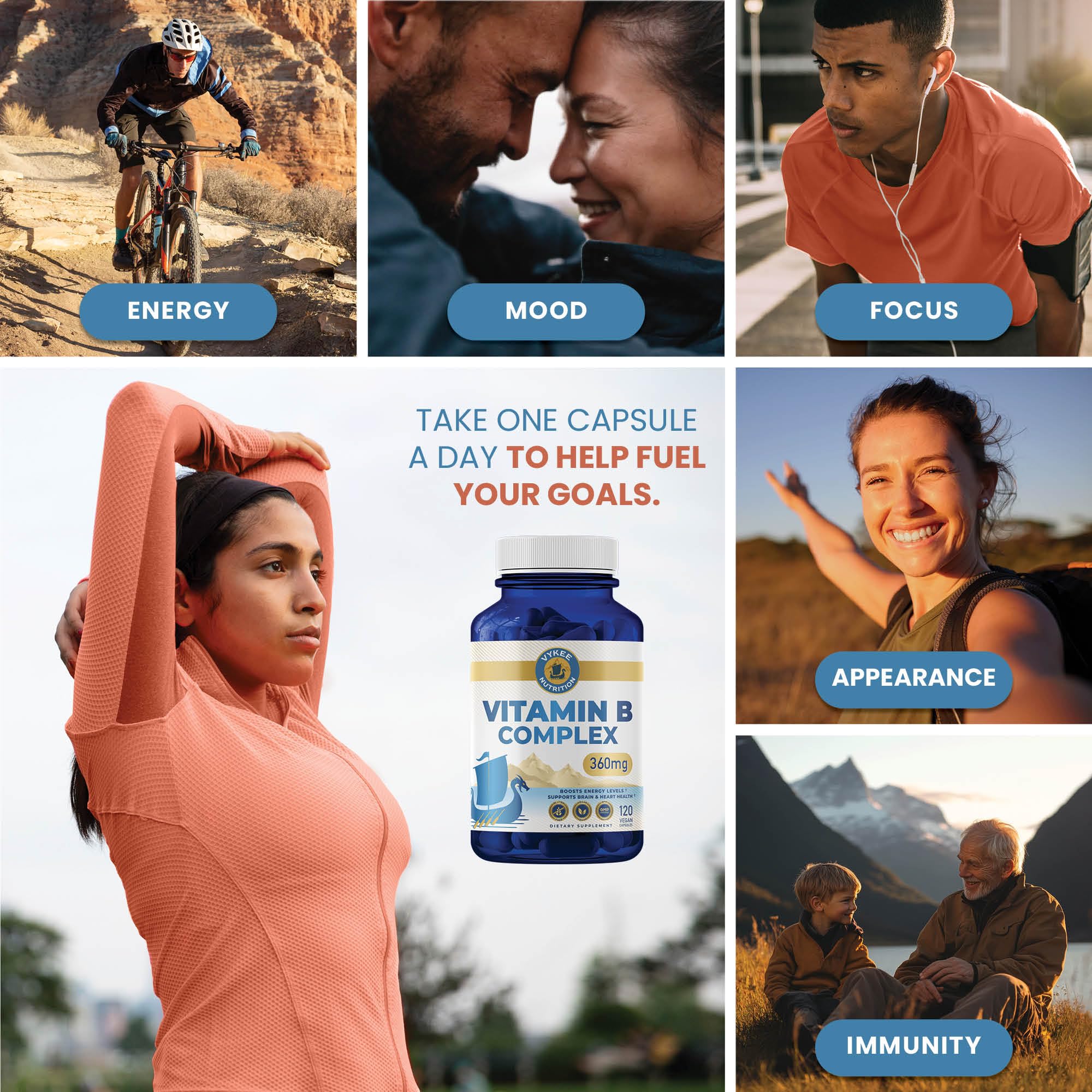 B12 440 µg Vykee Nutrition, soutien potentiel pour l’oxygénation et l’énergie.