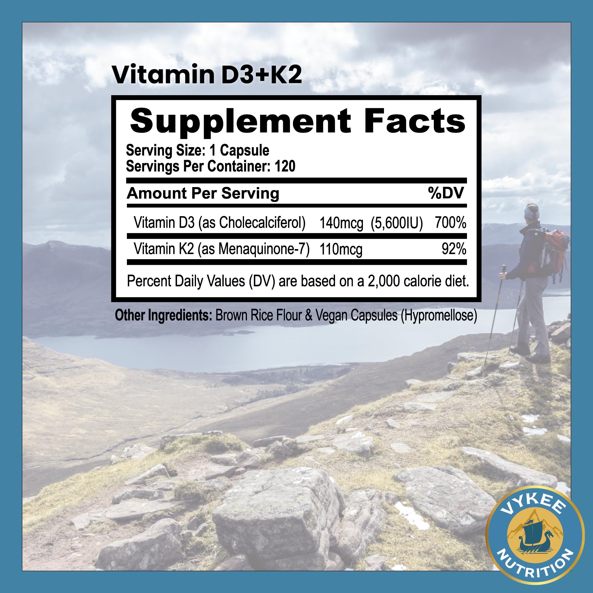 Vykee Nutrition D3 K2 Complexe – design d'emballage clair et prise en main facile