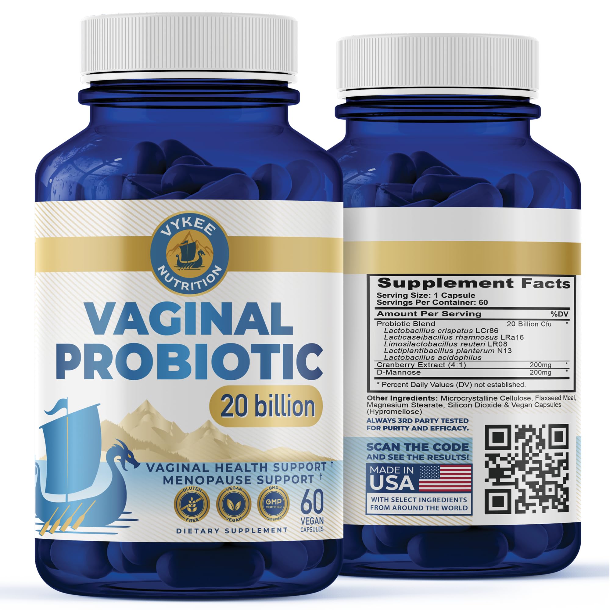 Vykee Nutrition Probiotique vaginal — bouteille et étiquette, soutien du microbiote féminin.